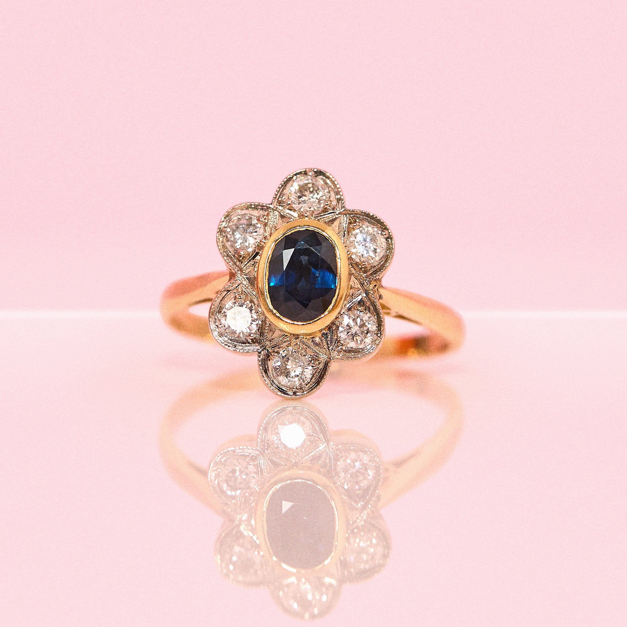 18ct gold sapphire and diamond flower ring