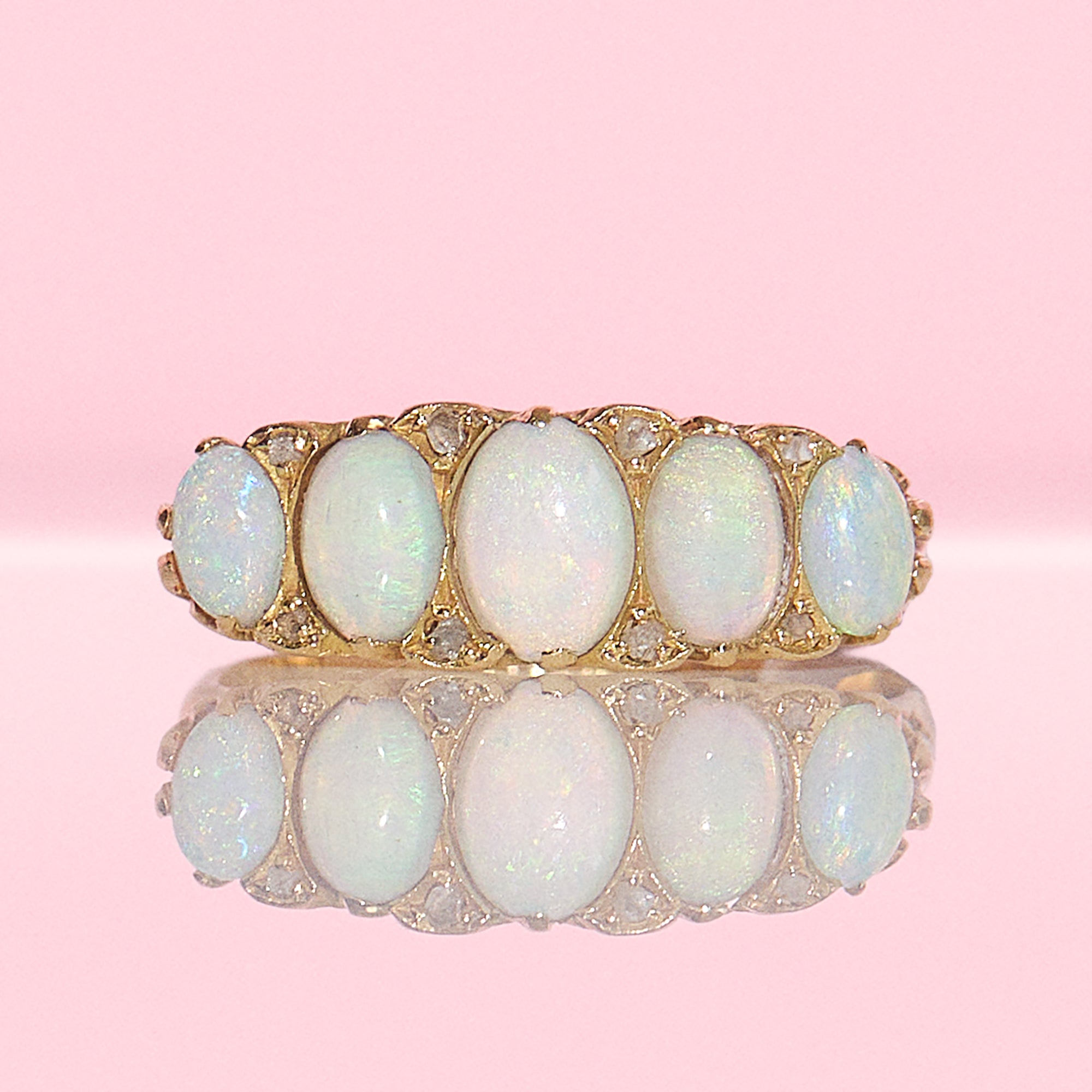 18ct gold round opal and diamond five stone ring