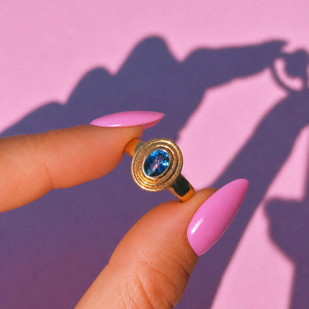 14ct gold sapphire bezel set ring