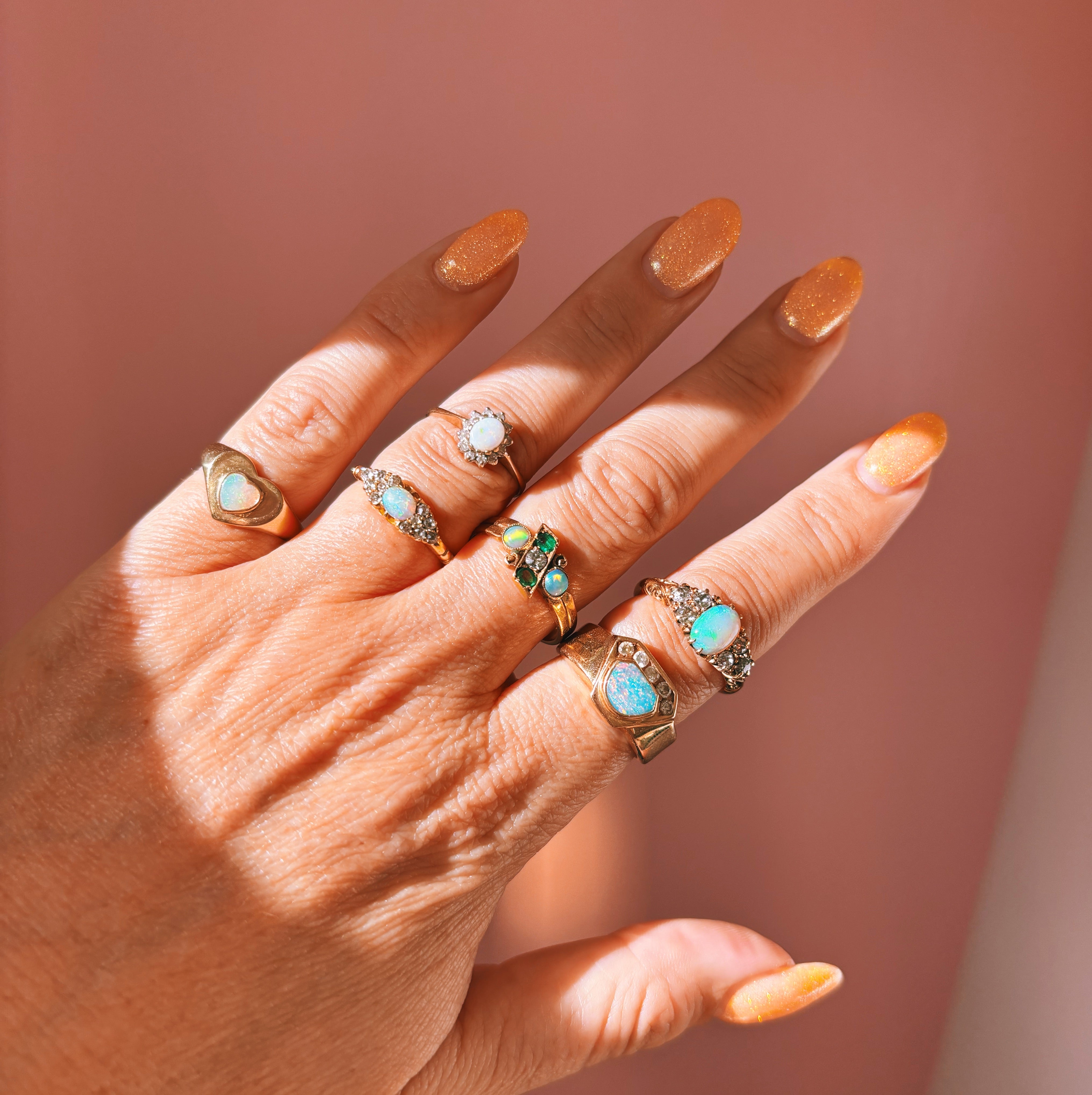14ct gold Australian fire opal and diamond ‘crown’ ring