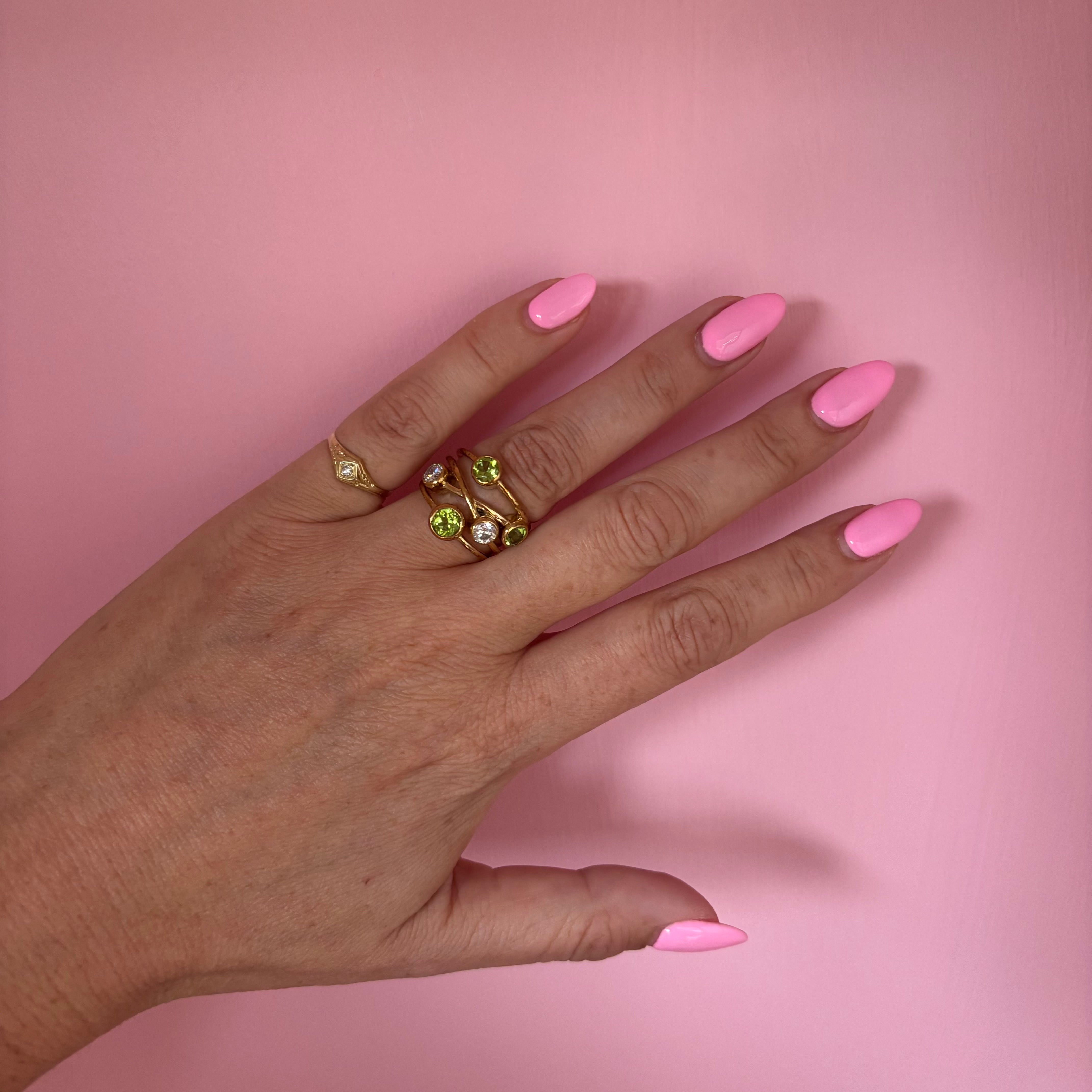 9ct gold bezel set peridot and diamond cluster ring (made to order)