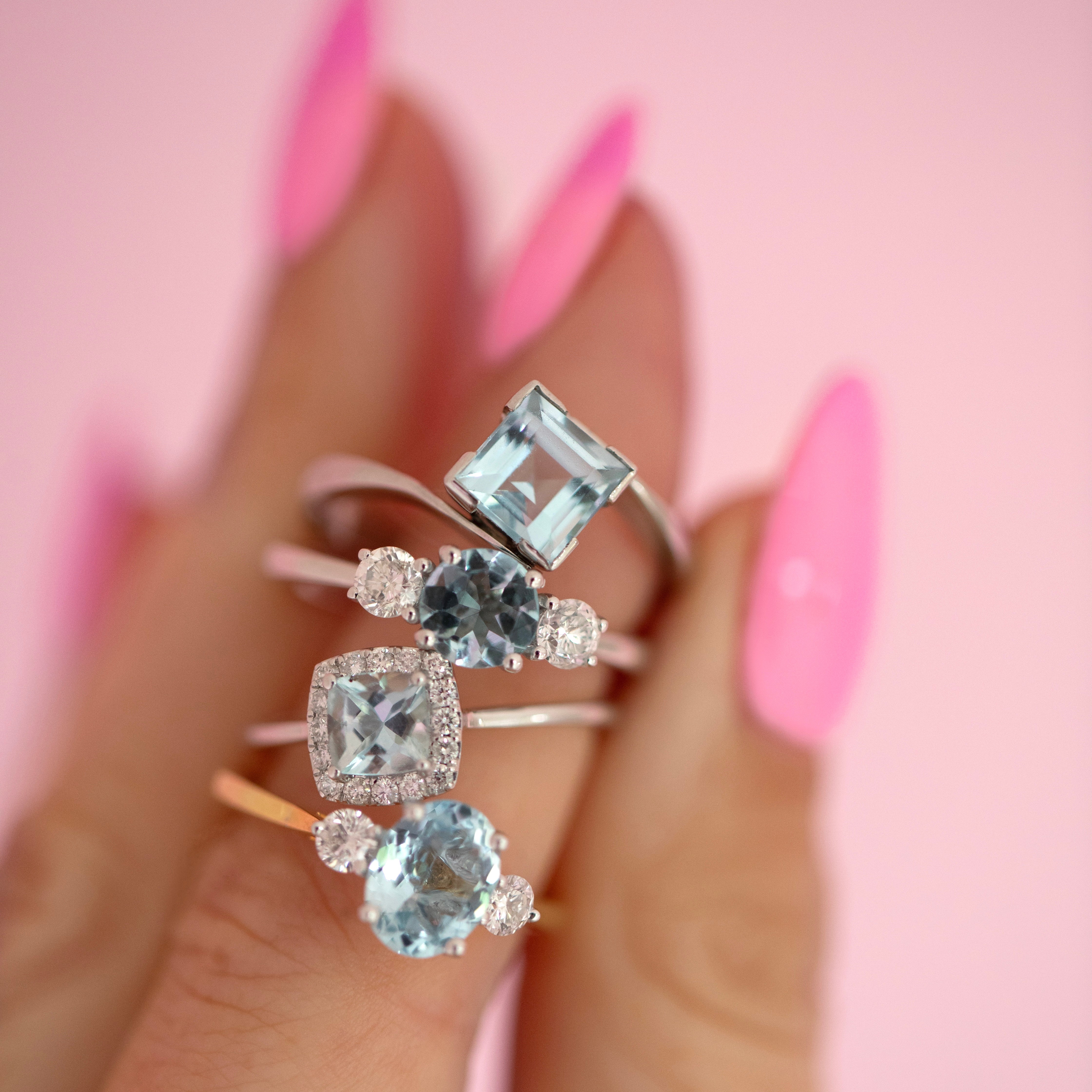 Platinum aquamarine and diamond three stone ring (made to order)