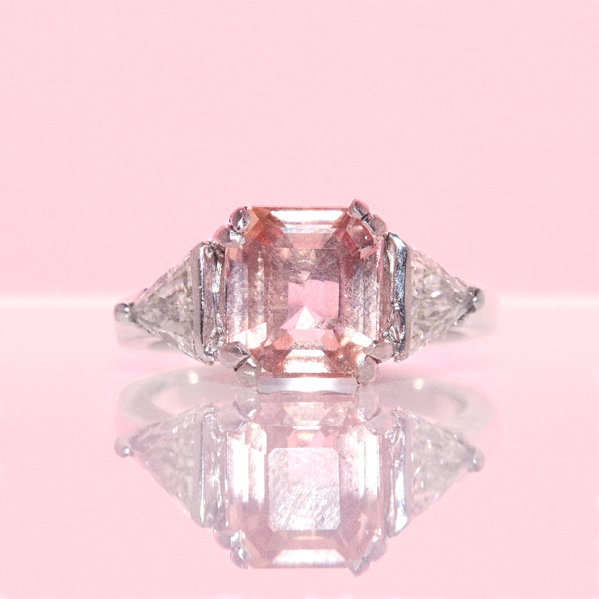 Vintage Platinum 4.19ct pink Sri Lankan octagonal cut Sapphire and diamond ring