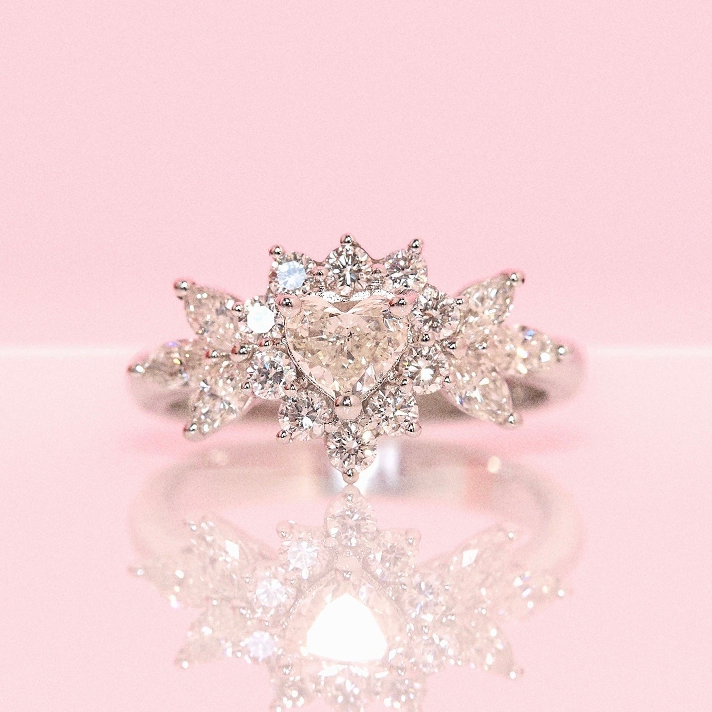 18ct white gold heart-shaped diamond cluster ring