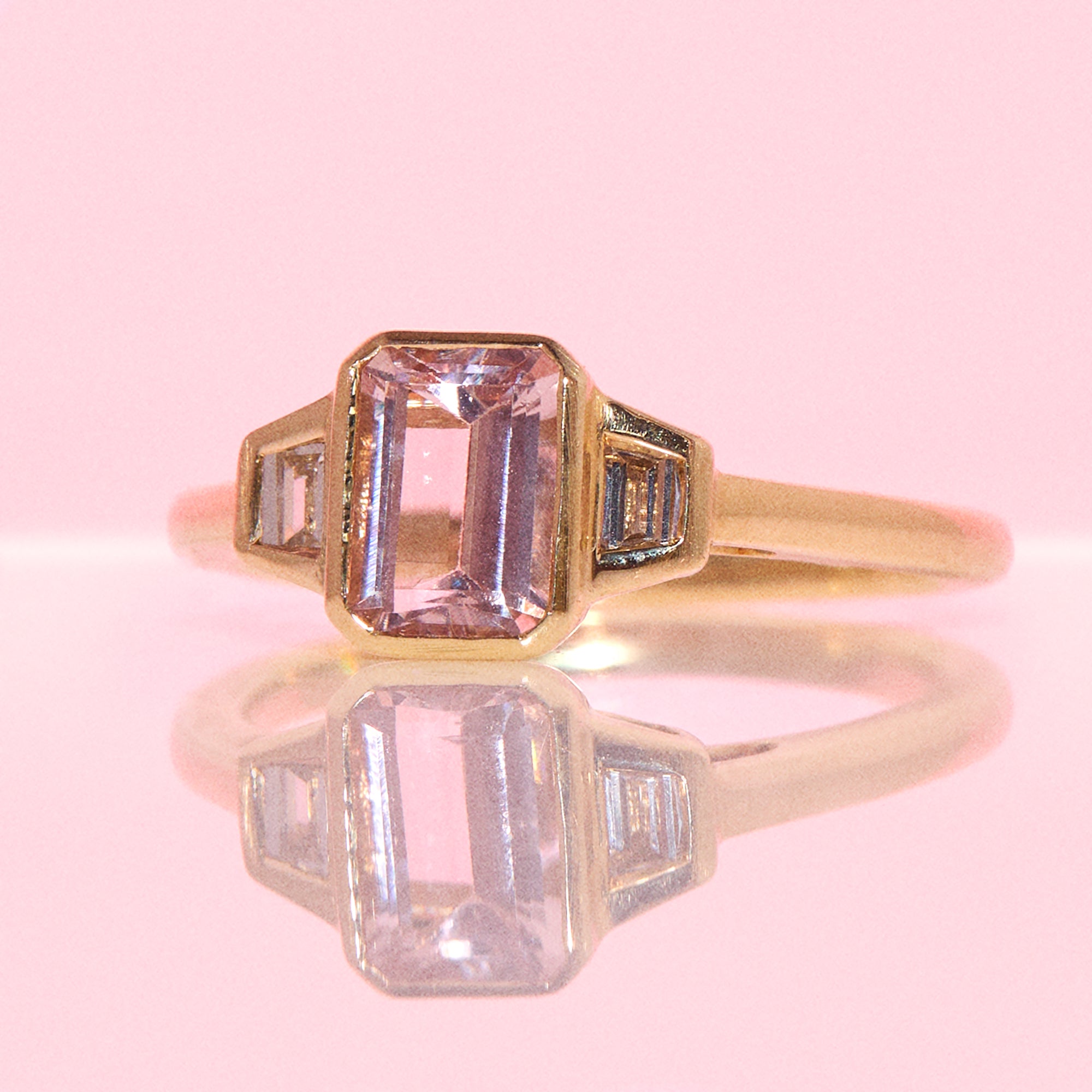 9ct gold emerald cut 1.0ct tourmaline and 0.22ct diamond ring