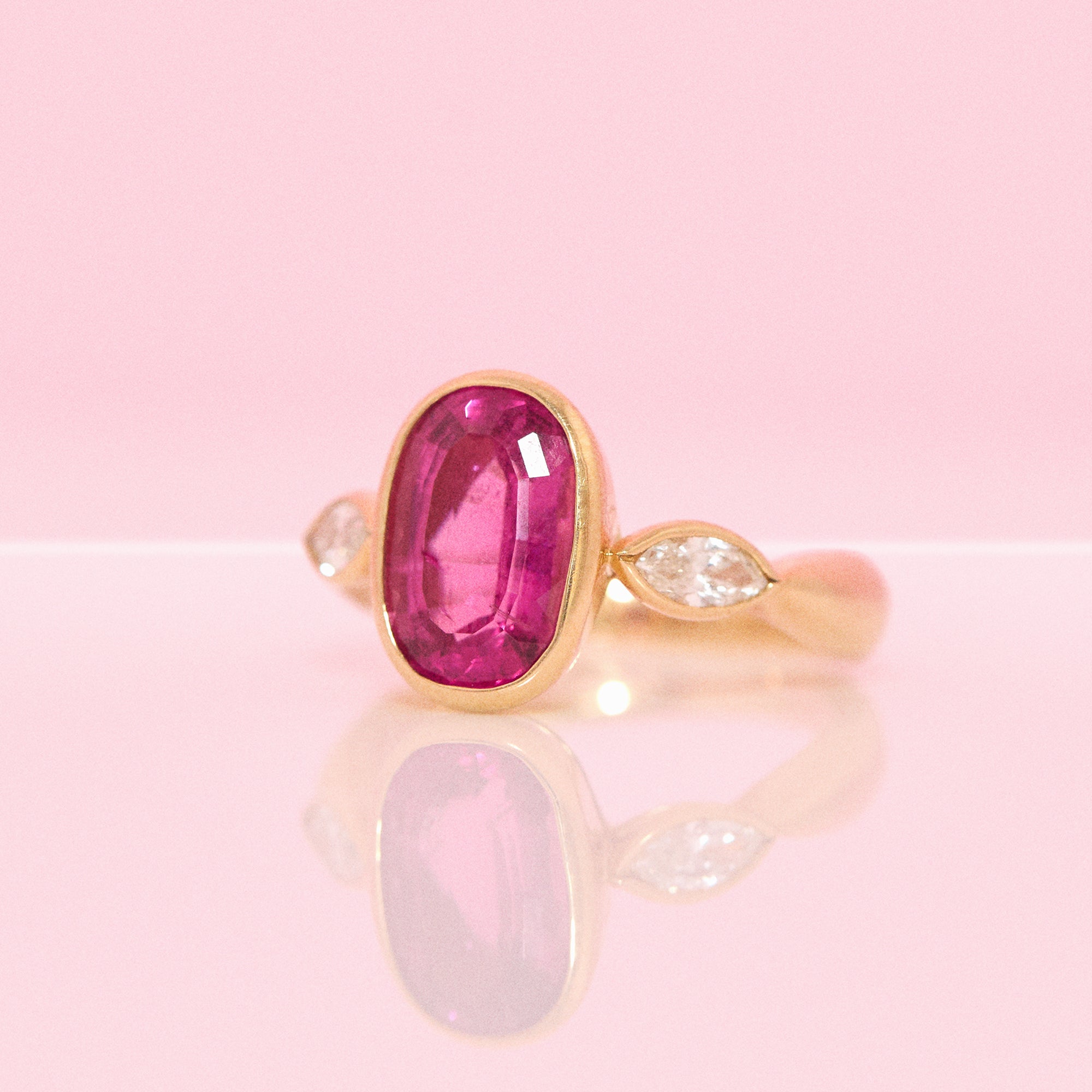 18ct gold pink tourmaline and diamond ring