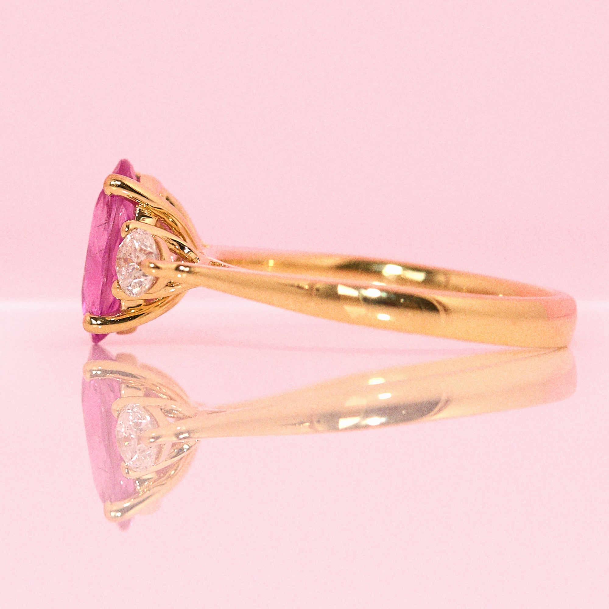 18ct gold 1.93ct pink sapphire and diamond three stone ring (made to order)