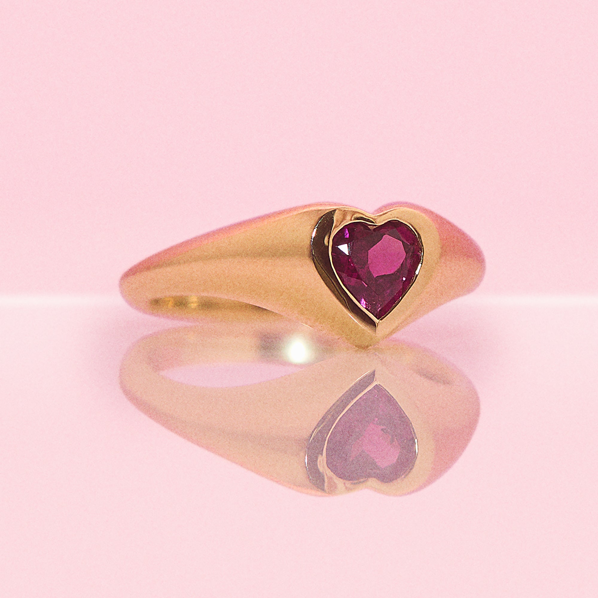 9ct gold heart shaped rhodolite garnet signet pinky ring (made to order)