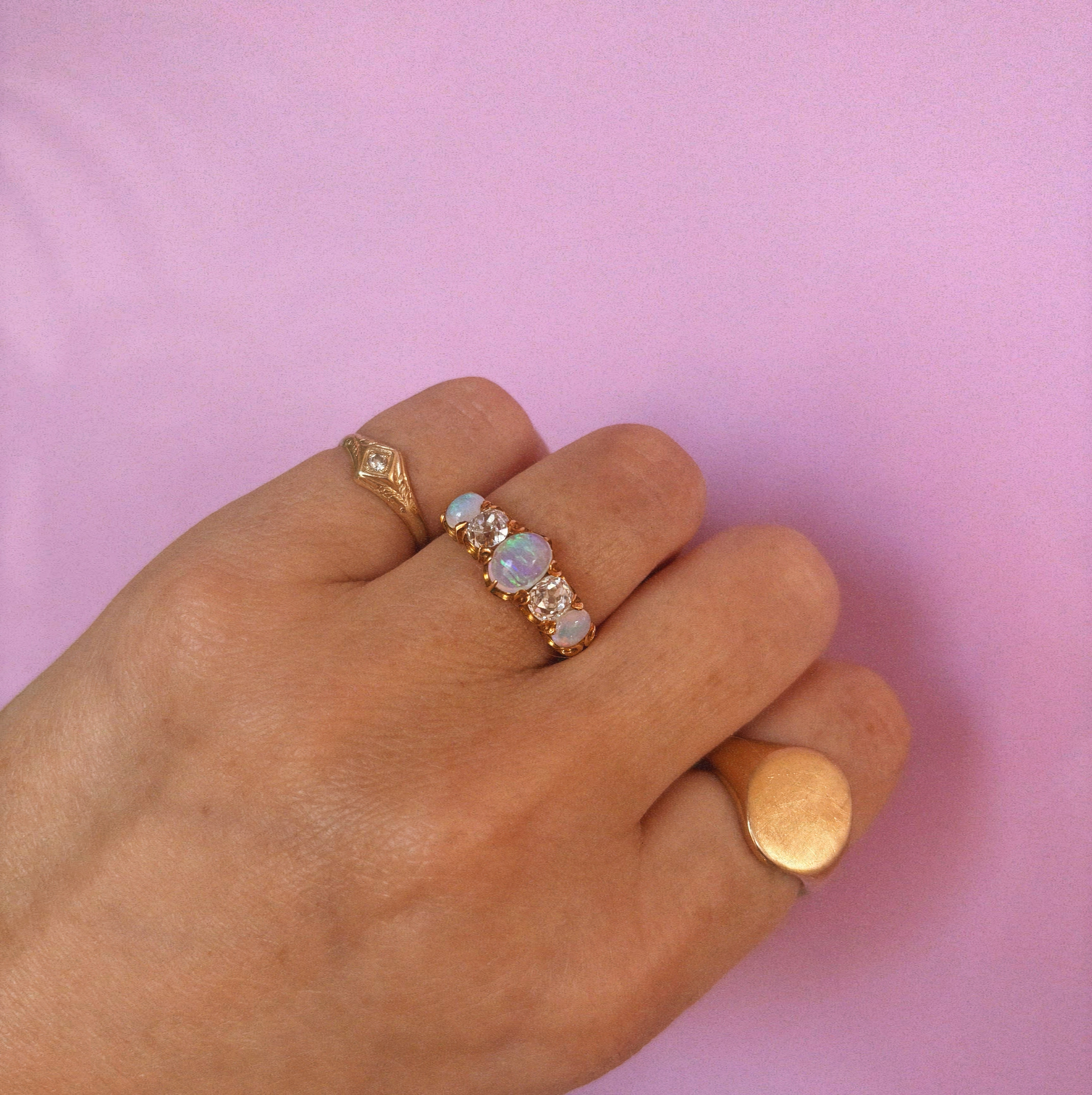 18ct gold opal and diamond five stone ring