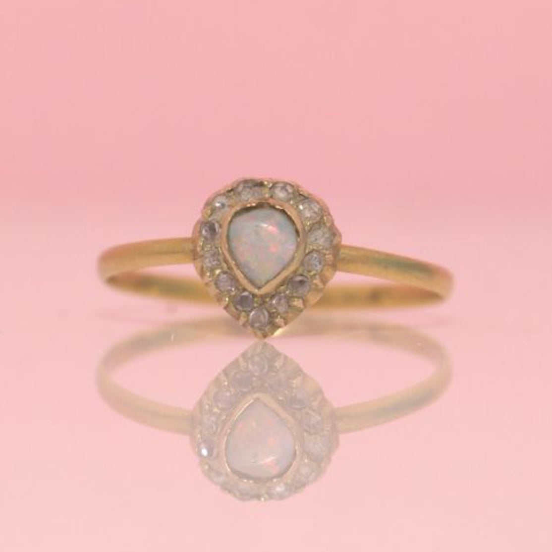 18ct gold antique opal and diamond pin conversion ring