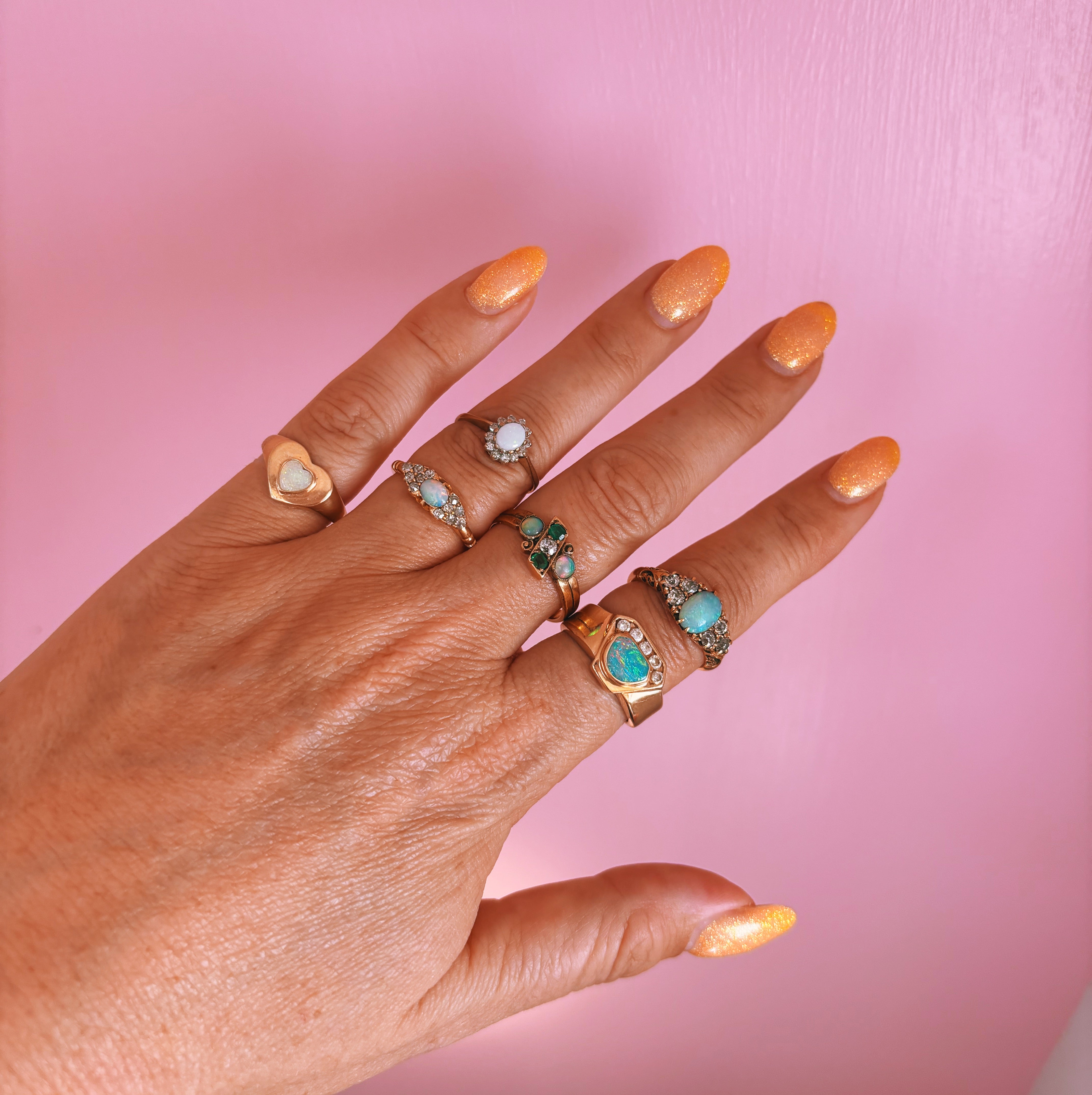 14ct gold Australian fire opal and diamond ‘crown’ ring