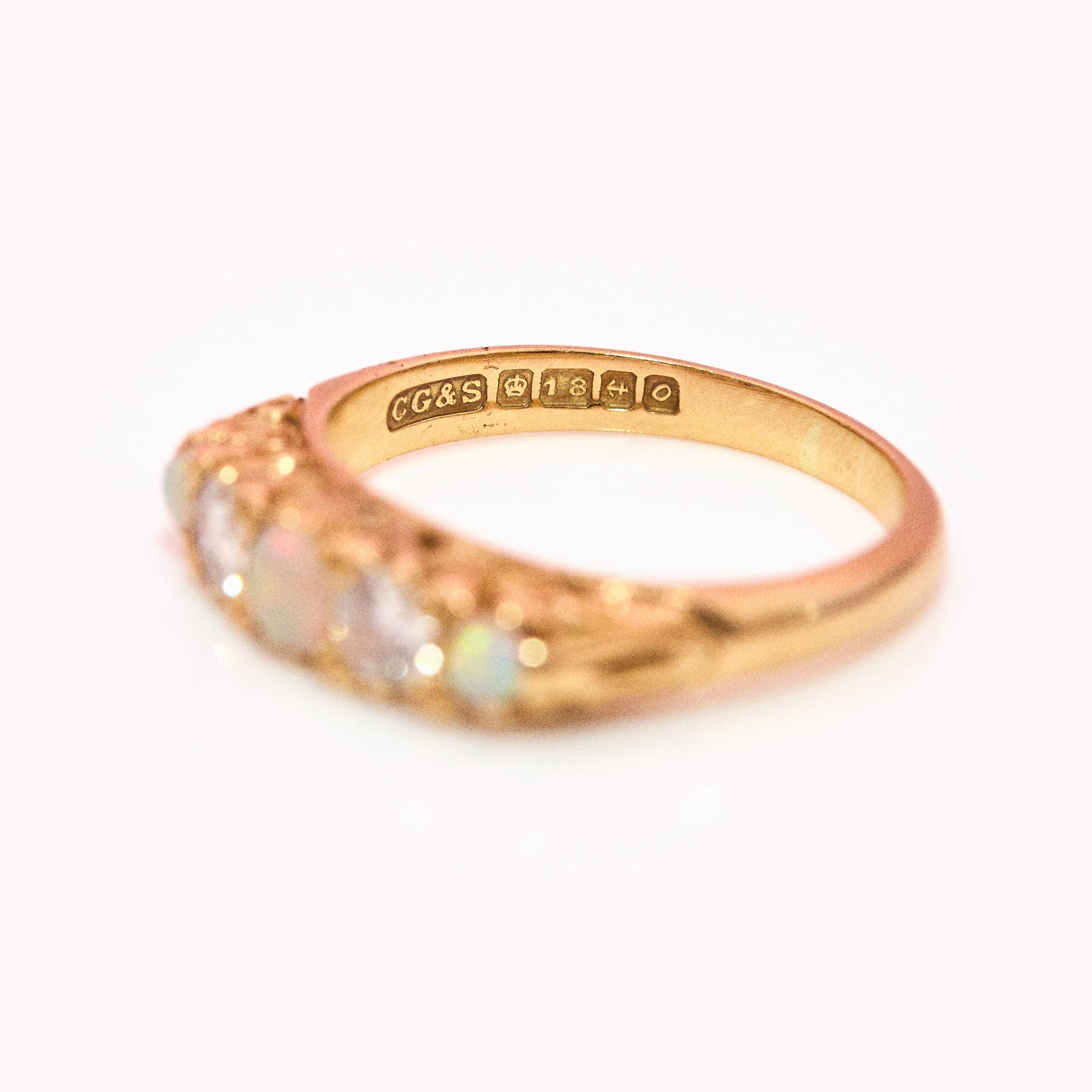 18ct gold opal and diamond five stone ring