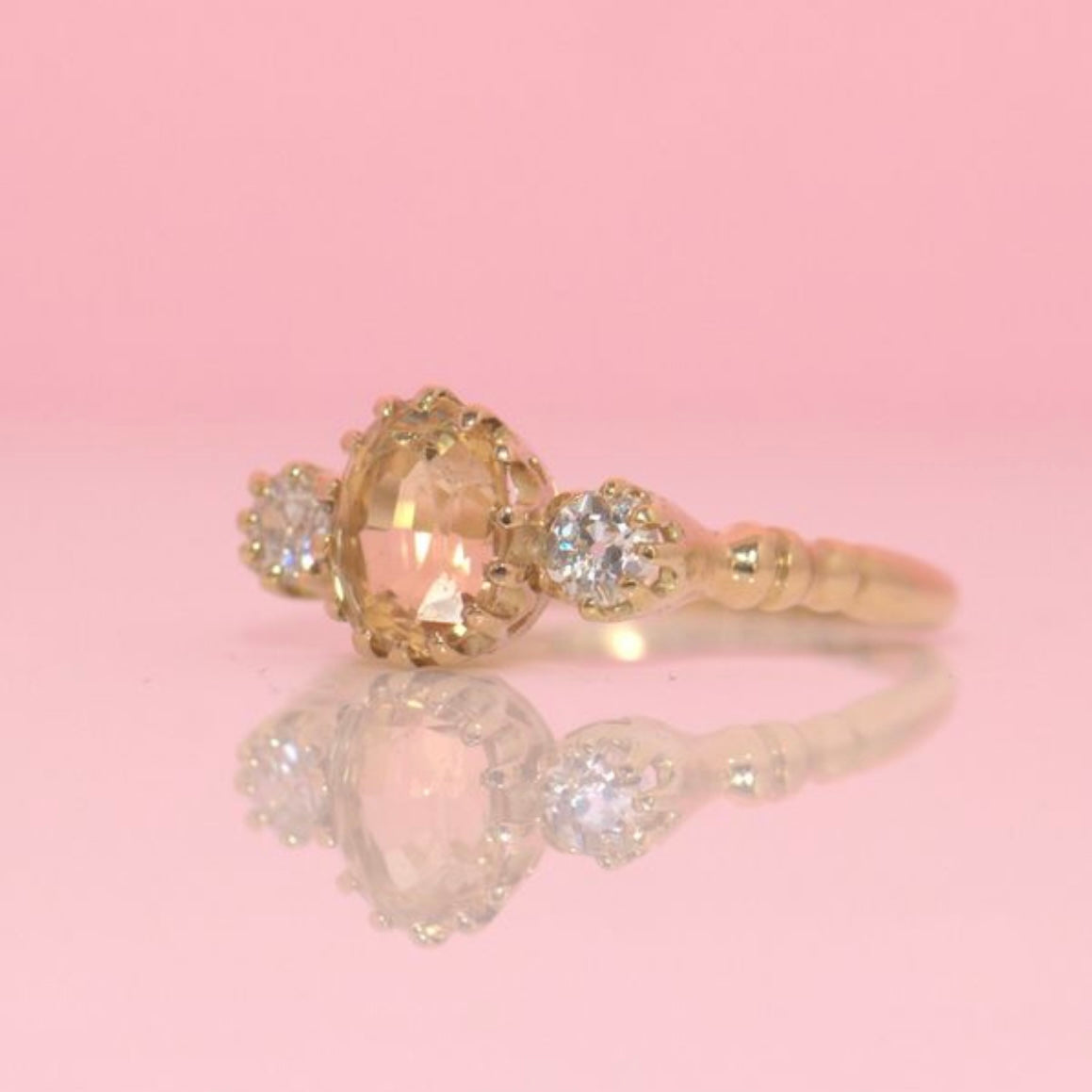 18ct gold citrine and diamond antique three stone ring