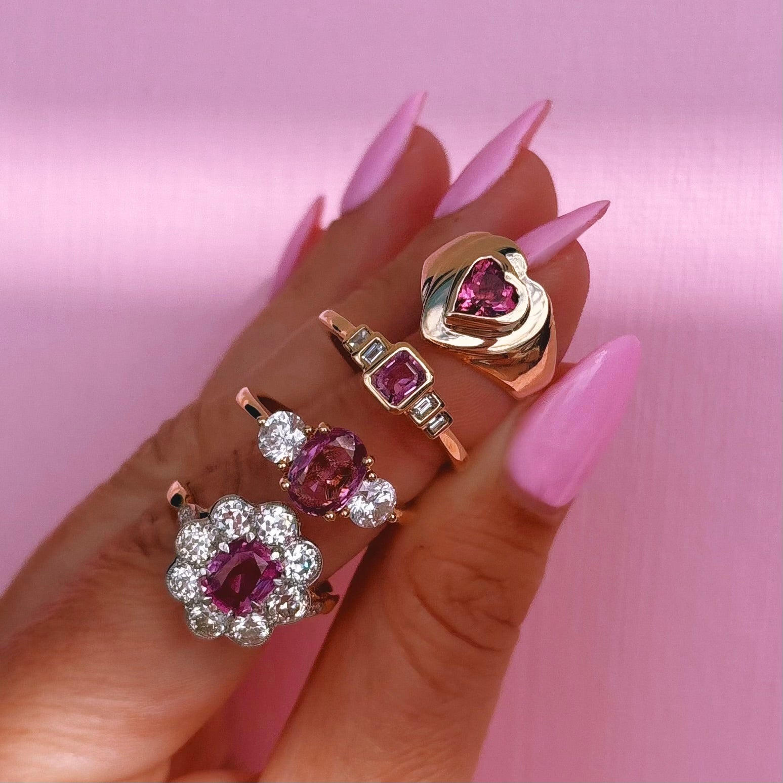 9ct gold 0.52ct emerald cut pink sapphire and baguette diamond three stone ring (made to order)