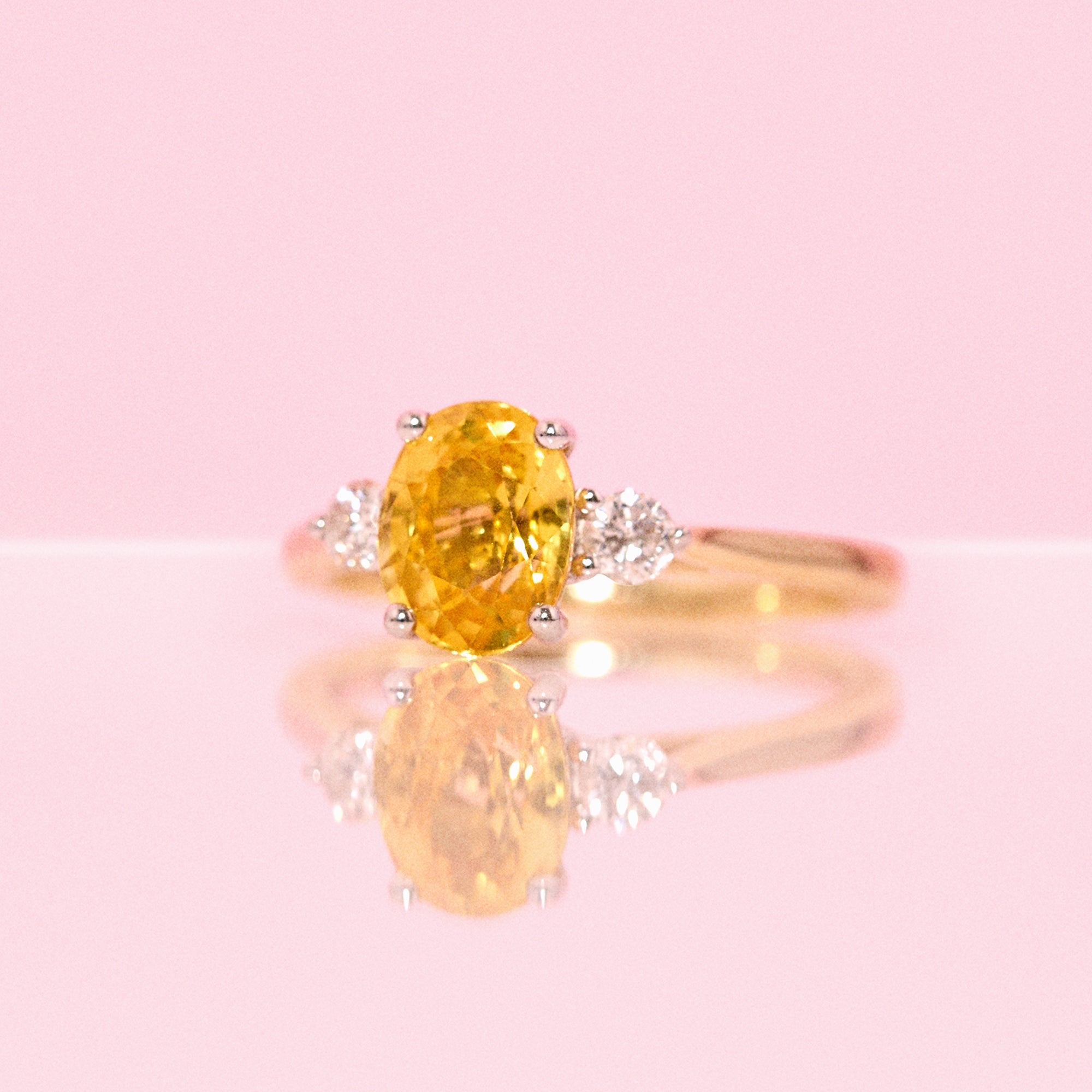 9ct gold yellow sapphire and diamond three stone ring (made to order)