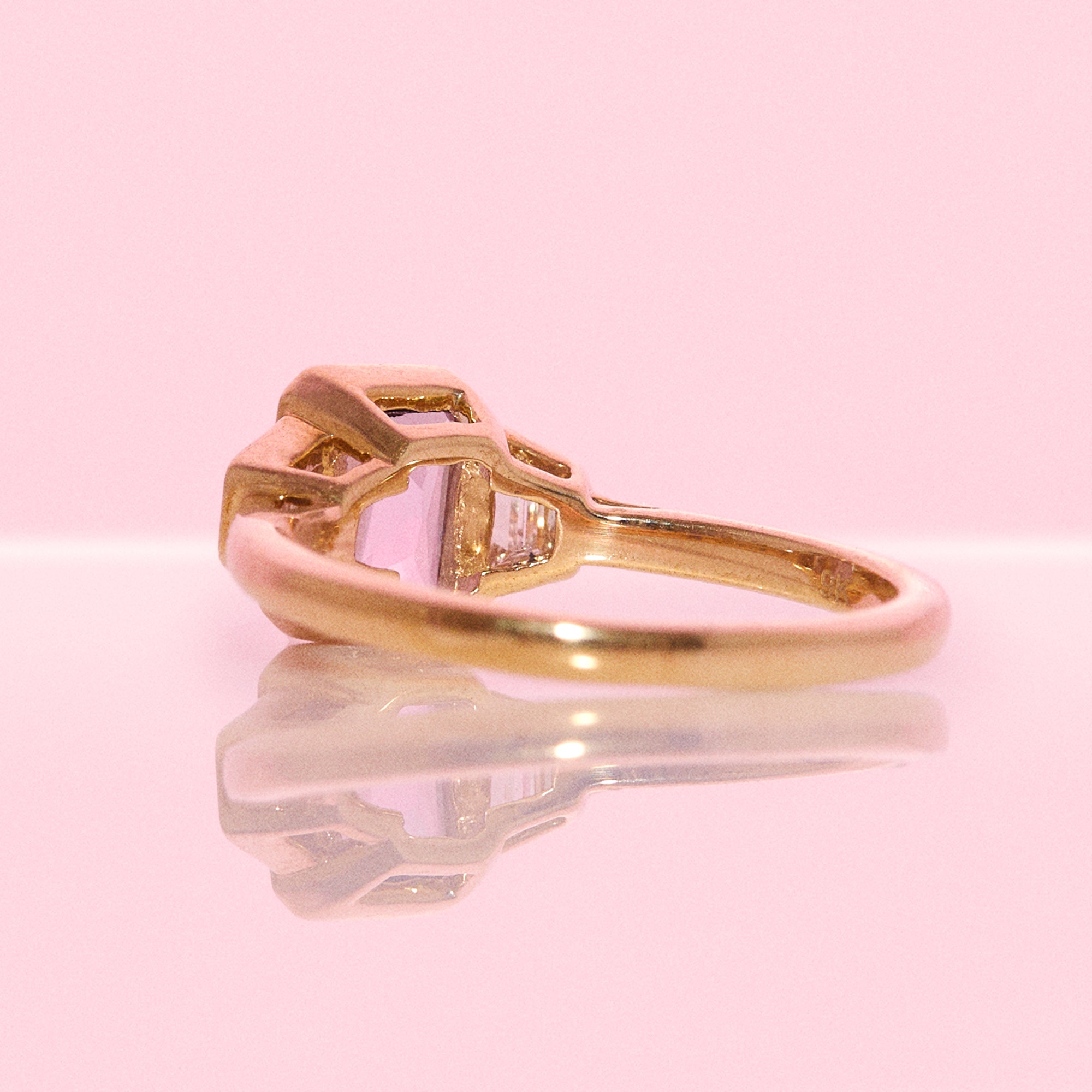 9ct gold 0.94ct emerald cut amethyst and 0.17ct diamond ring (made to order)