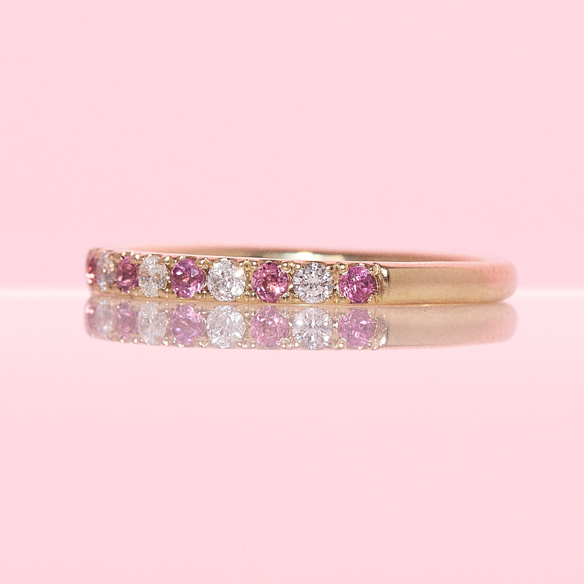 9ct gold 0.32ct rhodolite garnet and 0.18ct diamond half-eternity ring (made to order)