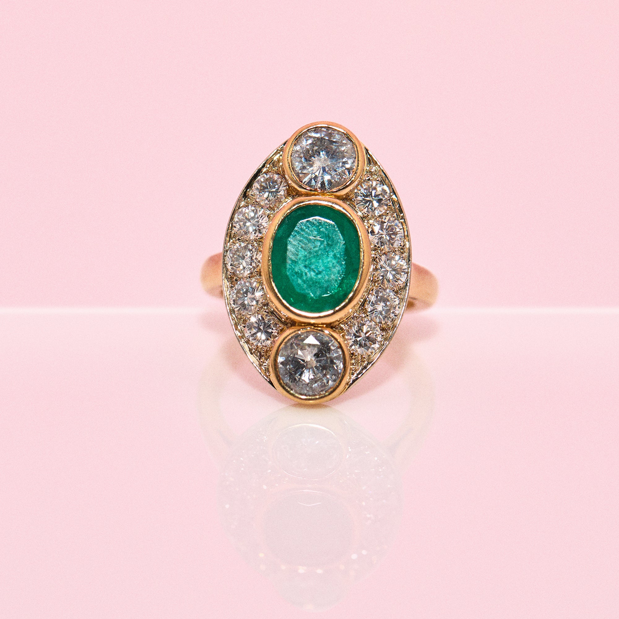 18ct gold emerald and 2.5ct diamond ring from France