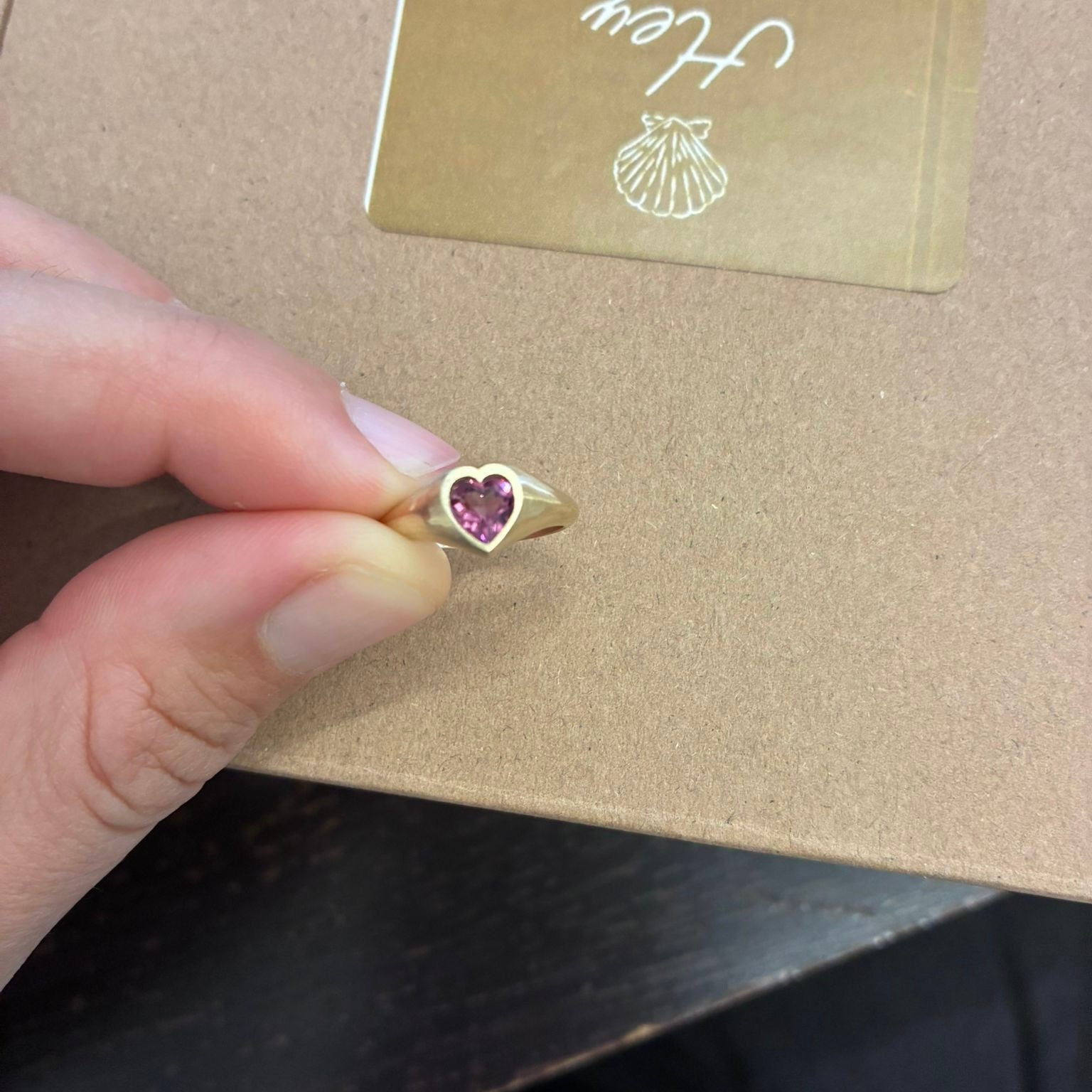9ct gold heart shaped garnet signet pinky ring (made to order)