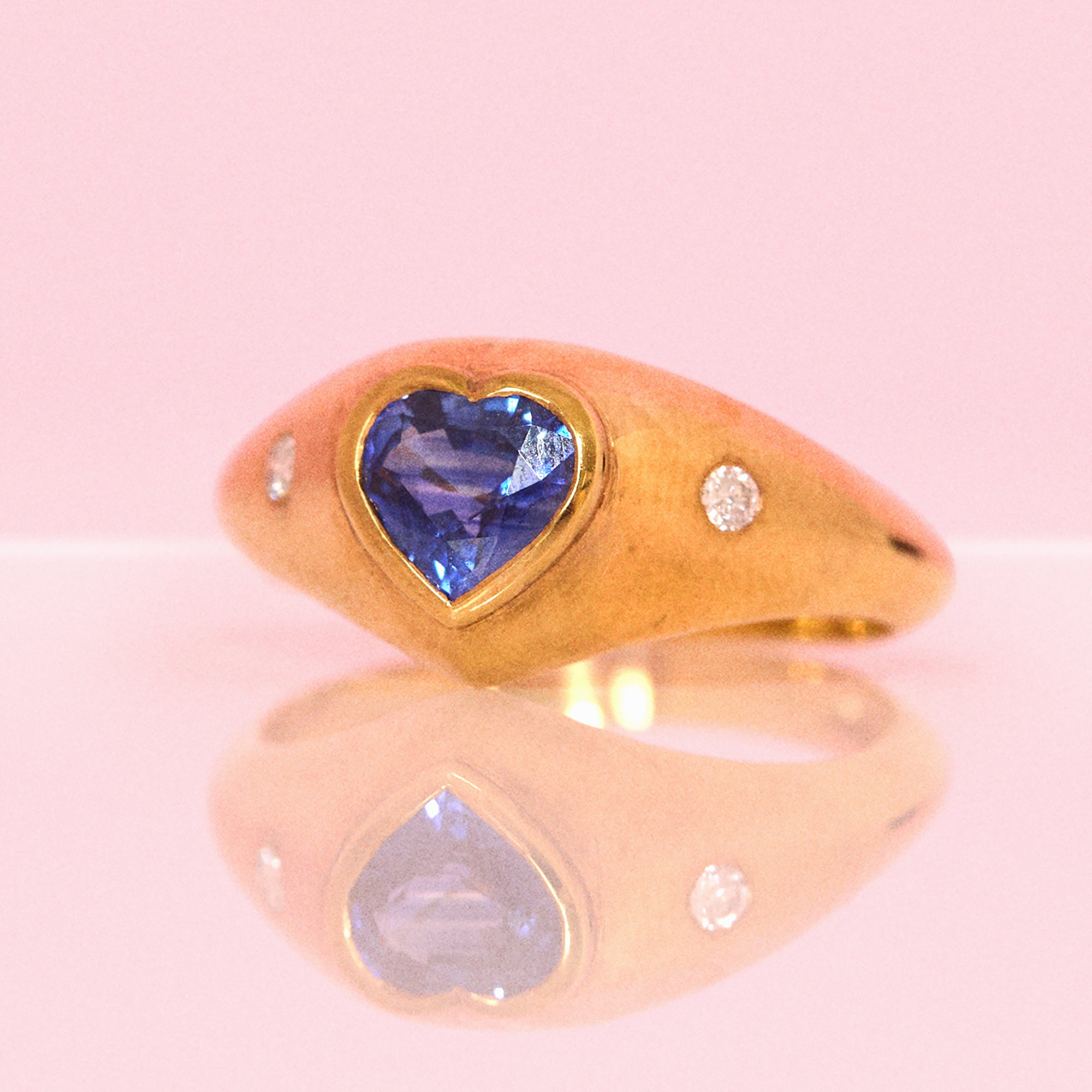 14ct gold heart-shaped sapphire and diamond signet ring
