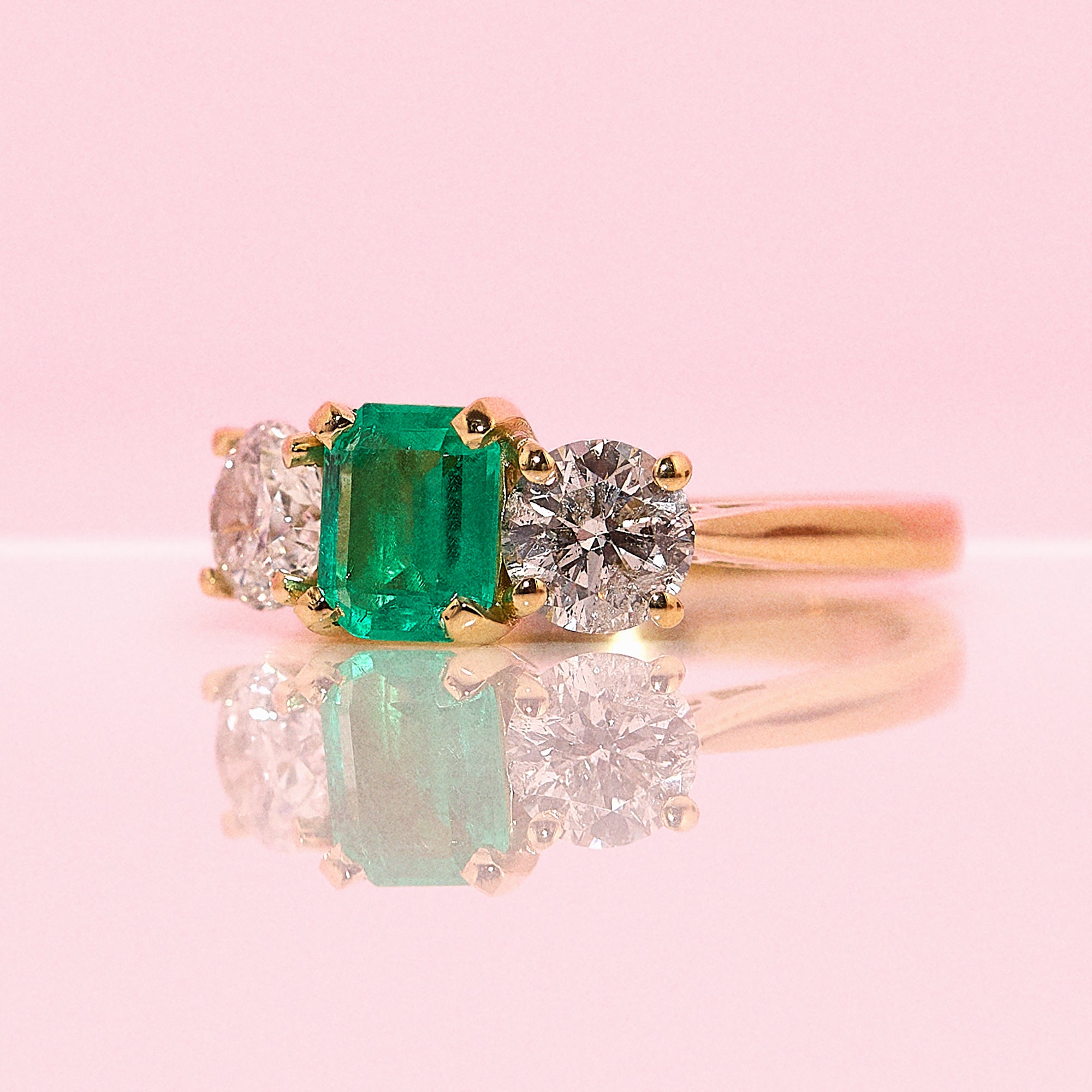 18ct gold Columbian emerald and diamond three stone ring (made to order)
