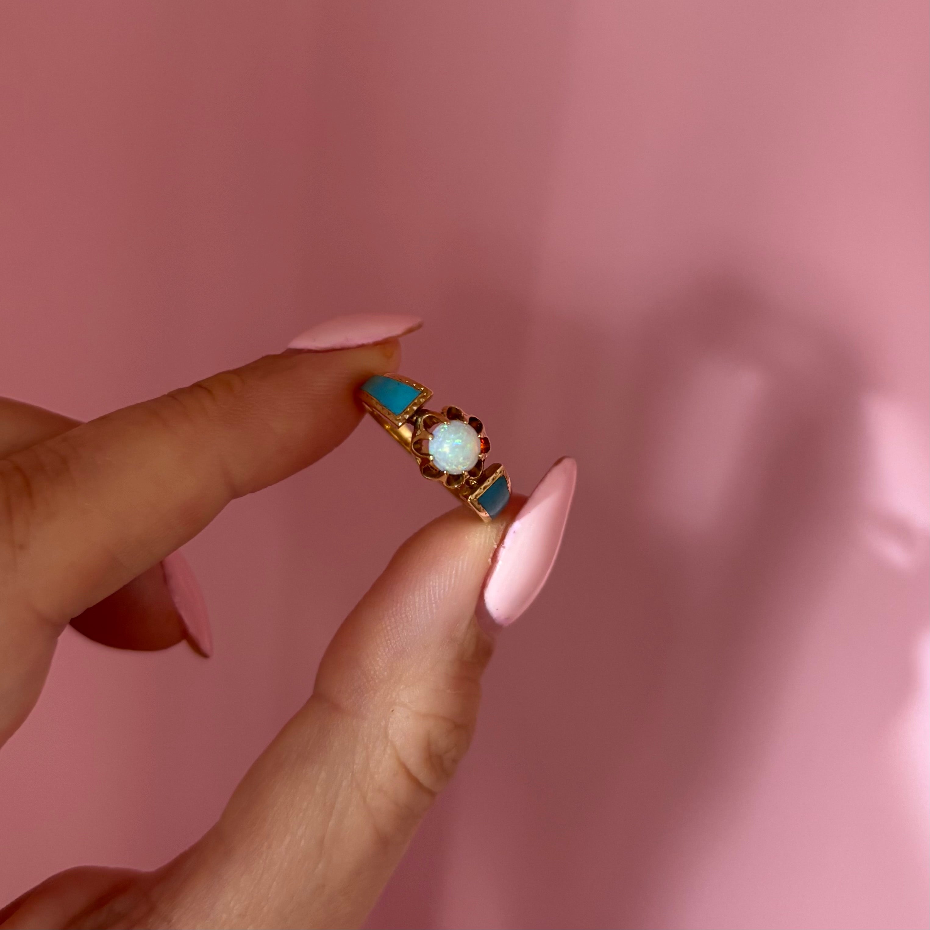 18ct gold opal and enamel ring