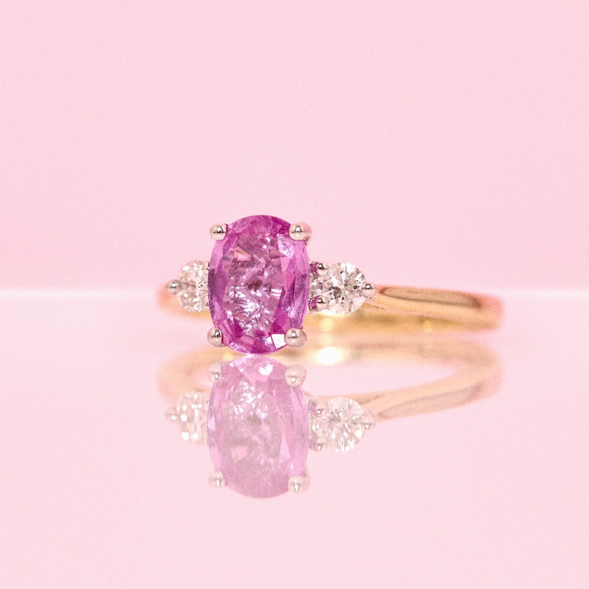 9ct gold 1.51ct ruby and 0.39ct diamond three stone ring (made to order)