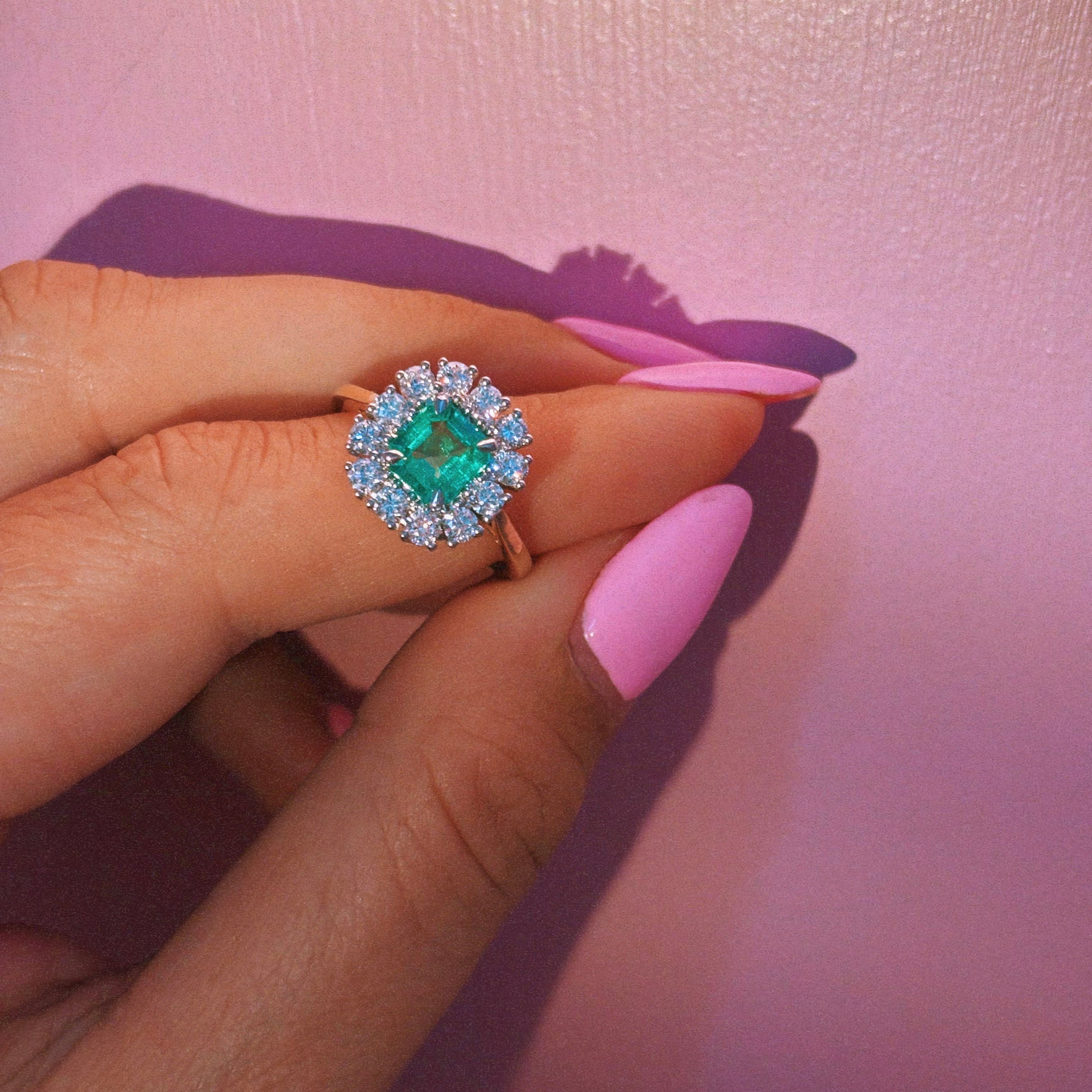 18ct gold emerald and diamond cluster ring (made to order)