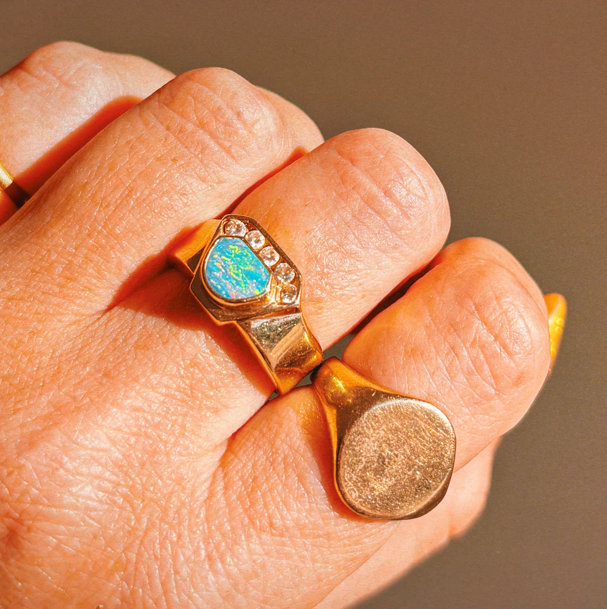 14ct gold Australian fire opal and diamond ‘crown’ ring