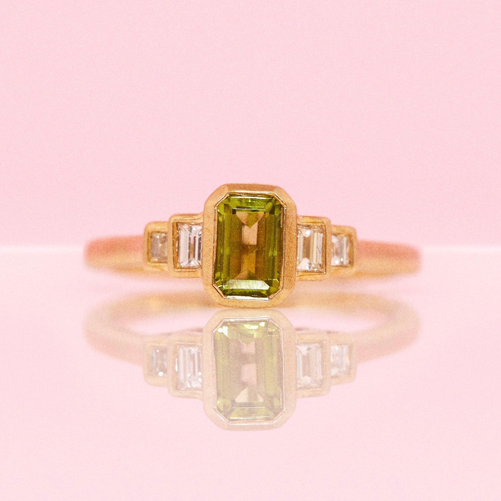 9ct gold peridot and diamond three stone ring (made to order)