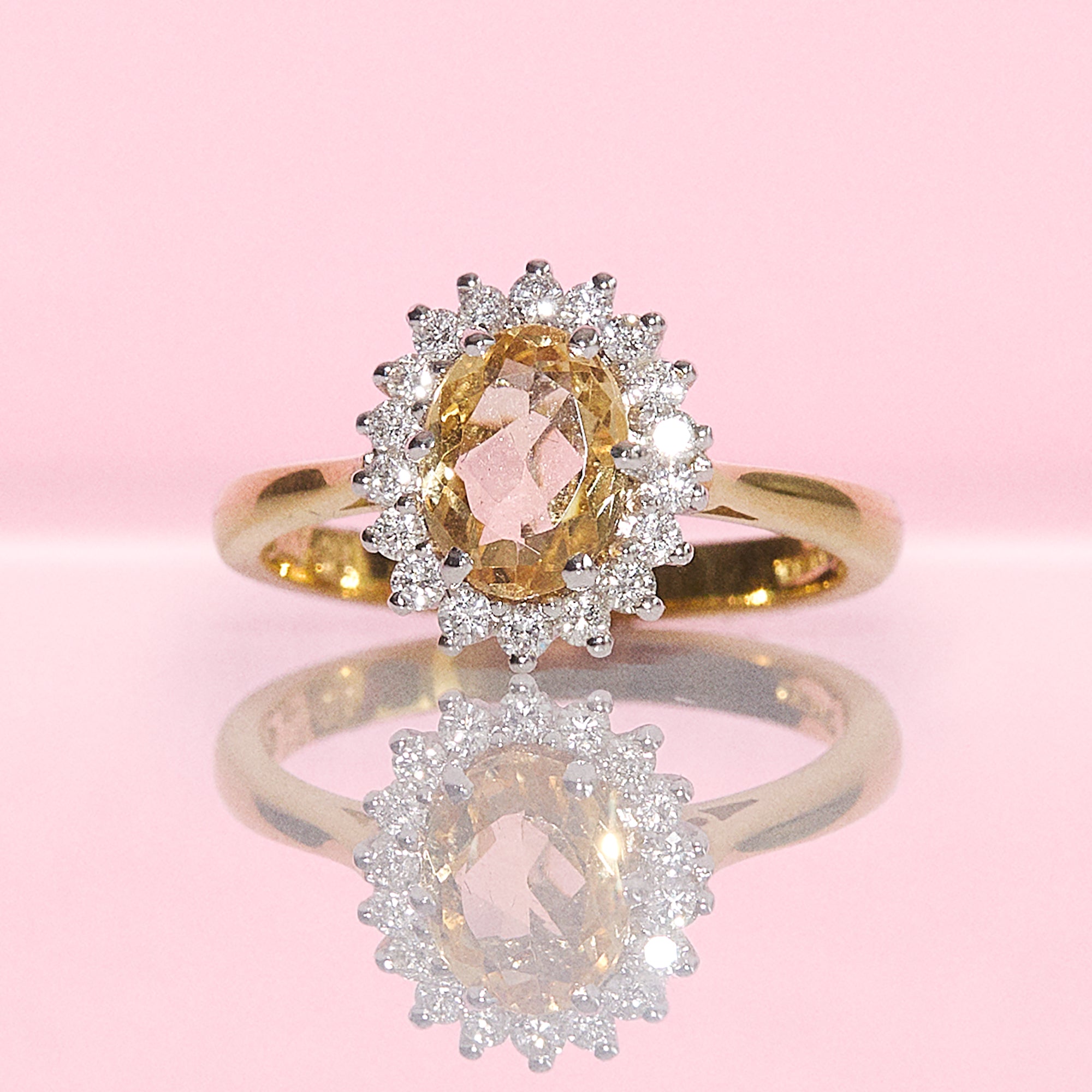 Platinum yellow topaz cluster ring