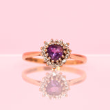 9ct gold heart shaped amethyst and diamond ring