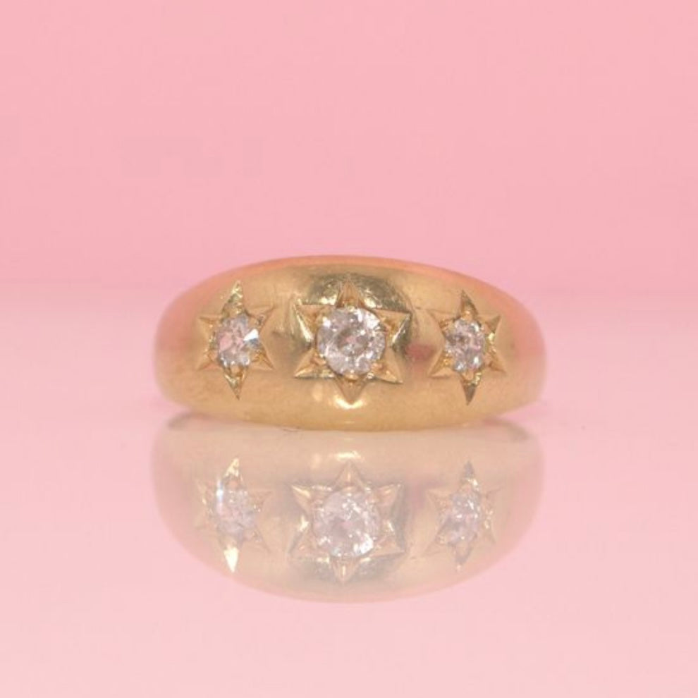 18ct gold Victorian old cut 0.60ct diamond starburst gypsy ring