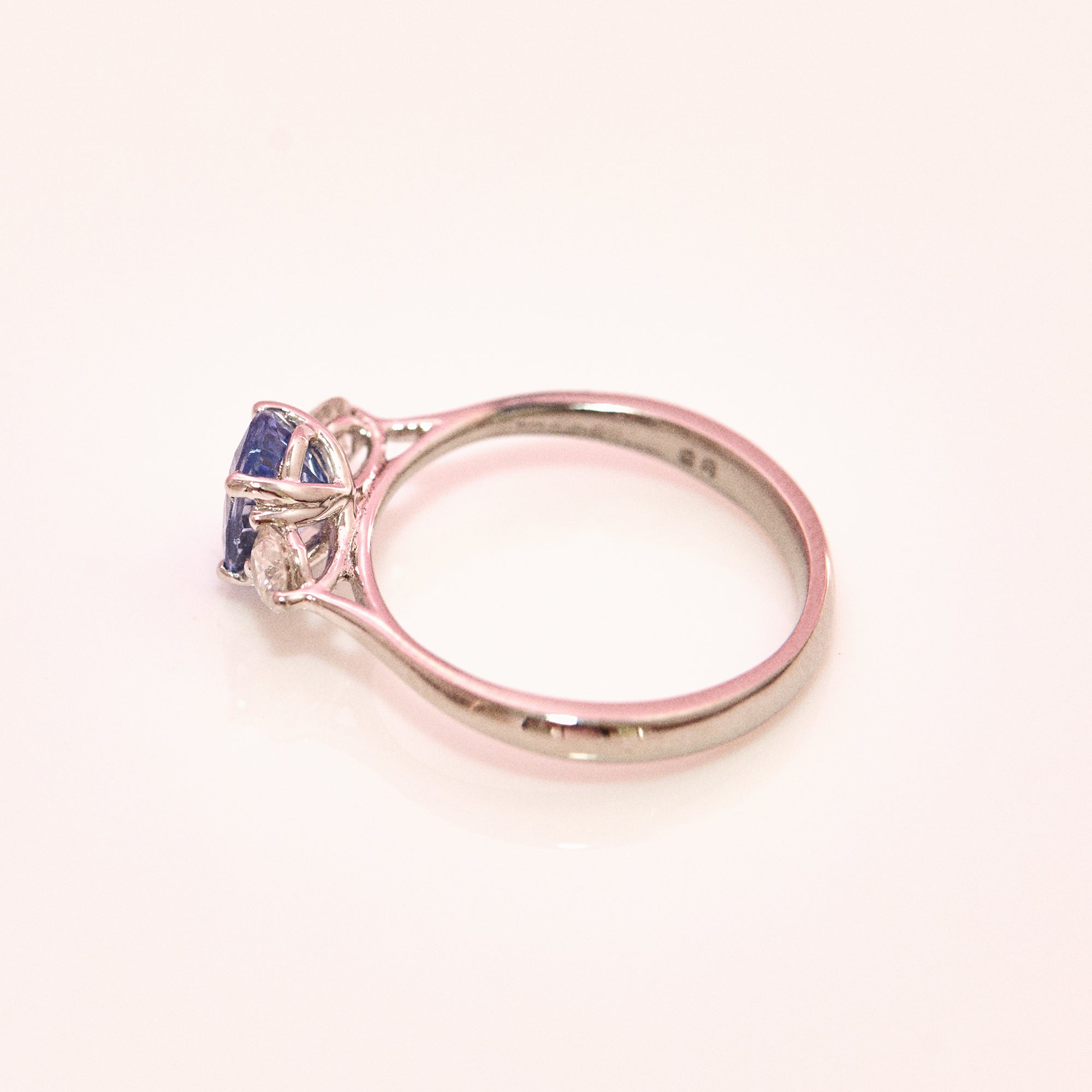 Platinum 1.10ct blue sapphire and diamond three stone ring (made to order)