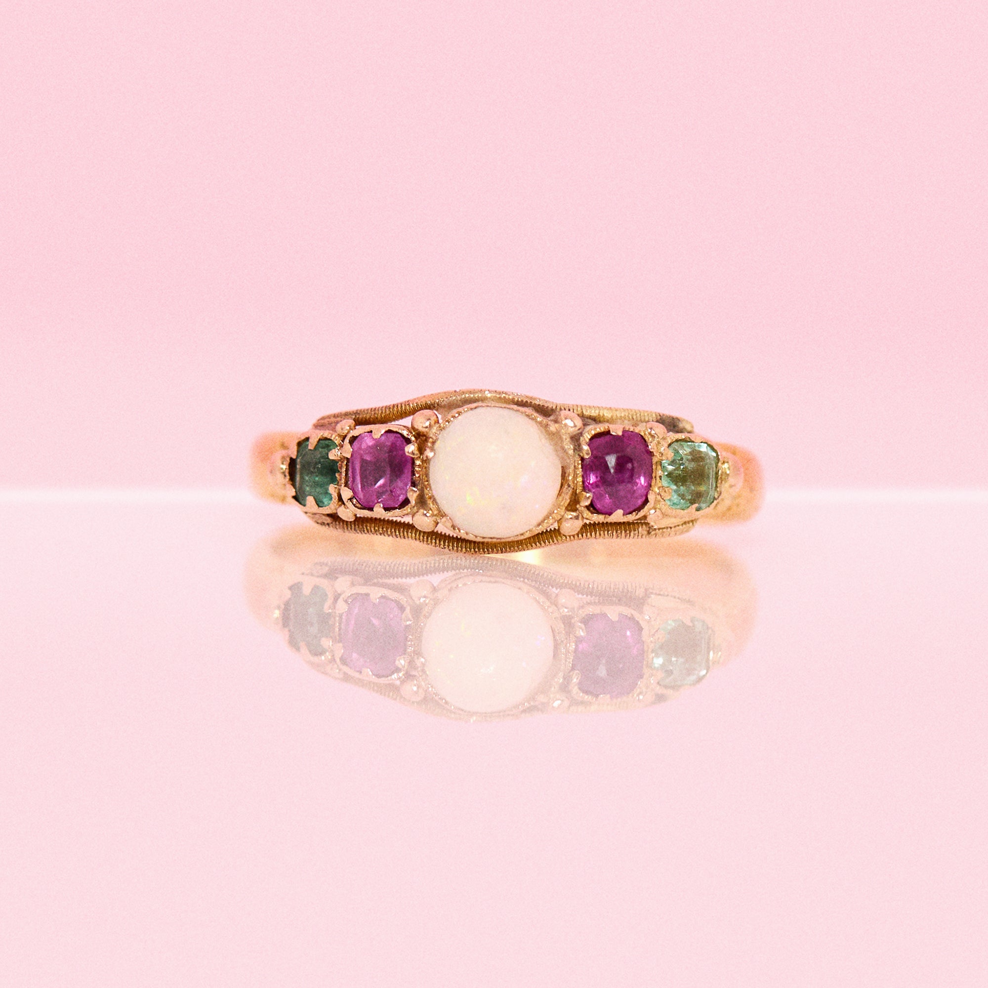 22ct gold opal, peridot and ruby ring