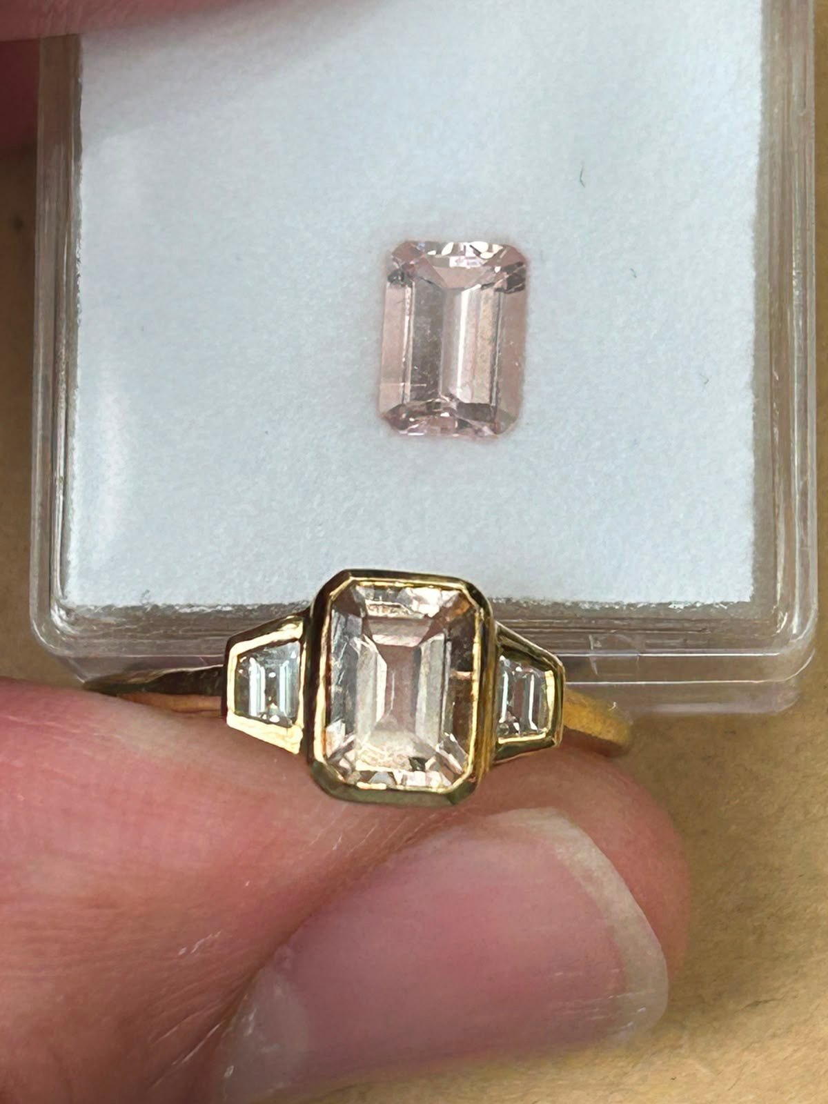 9ct gold emerald cut 1.20ct tourmaline and 0.22ct diamond ring