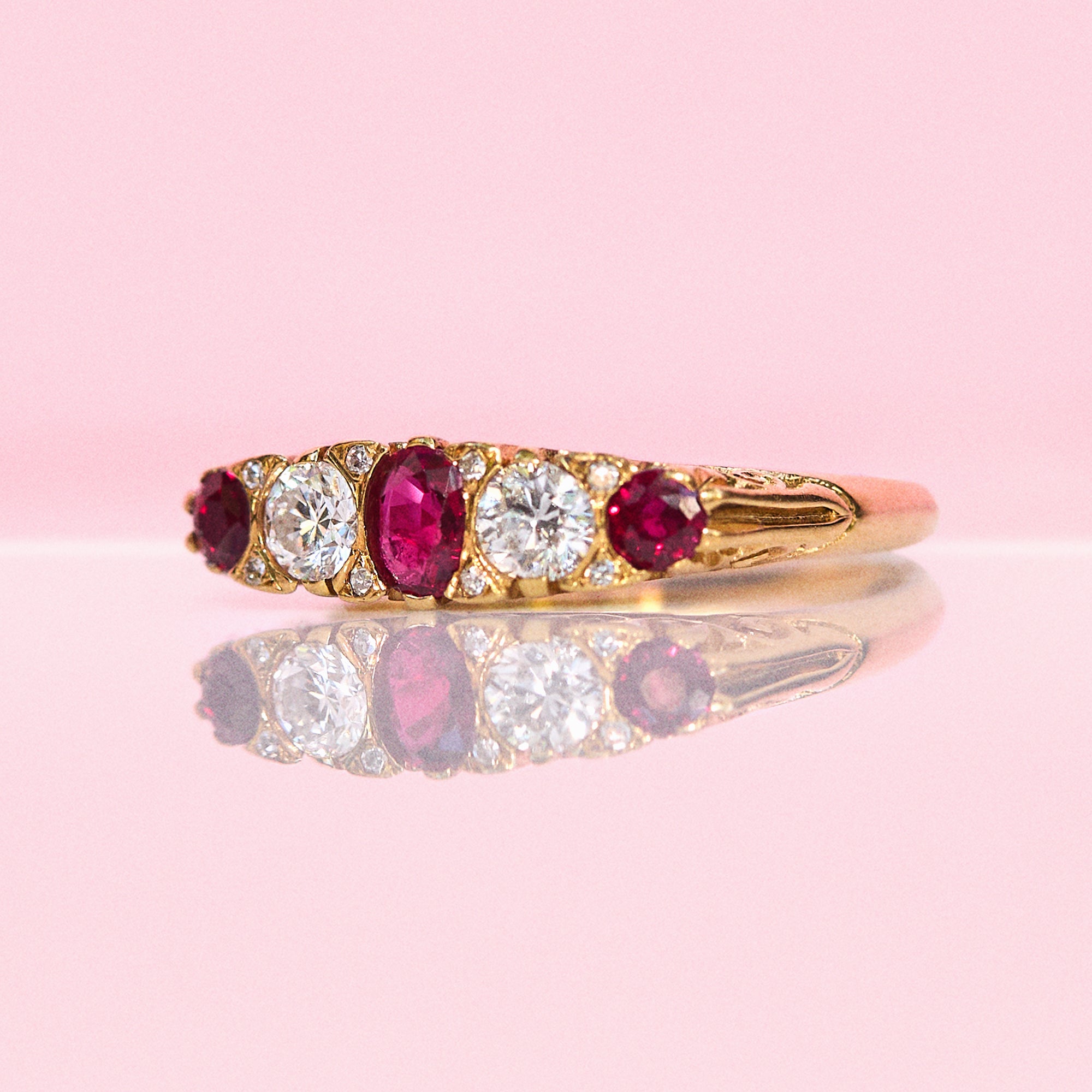 18ct gold ruby and diamond five stone ring