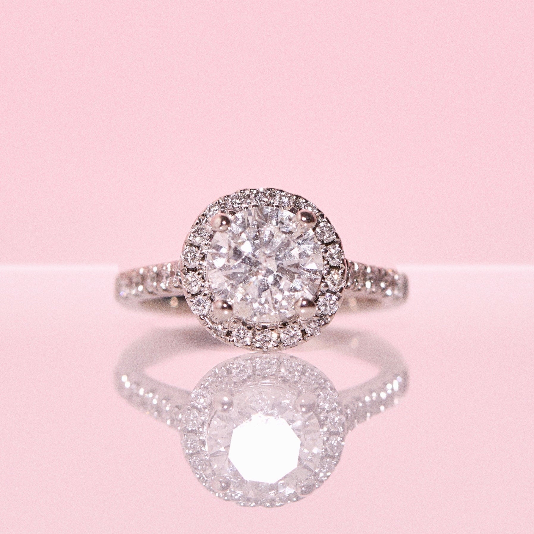 Platinum 1.90ct round brilliant cut diamond halo ring