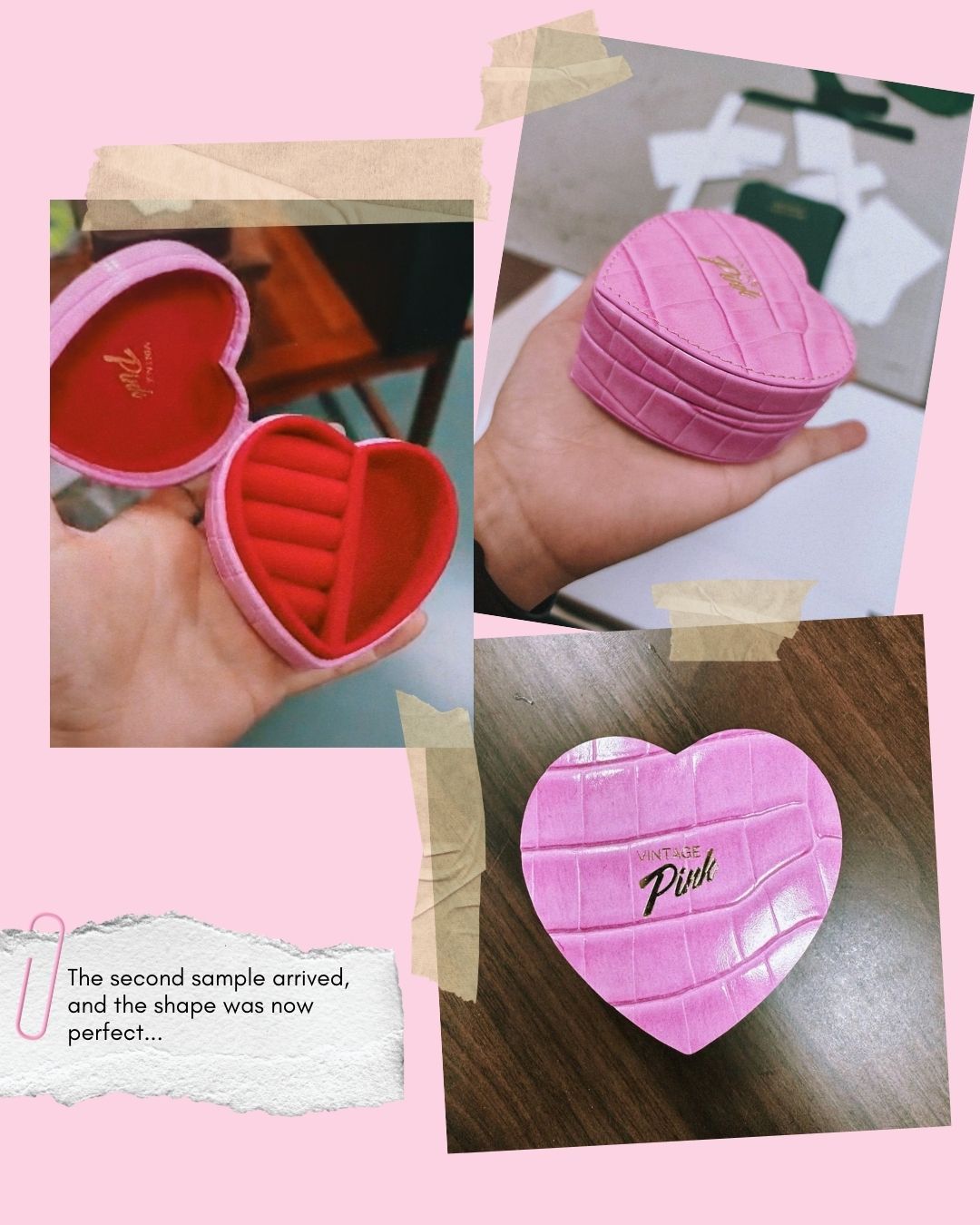 Heart-shaped pink faux croc and red velvet jewellery box (large)