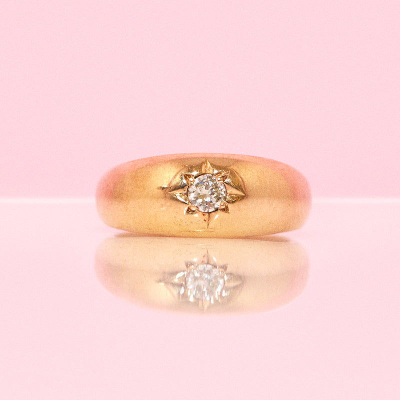9ct gold diamond starburst gypsy pinky ring