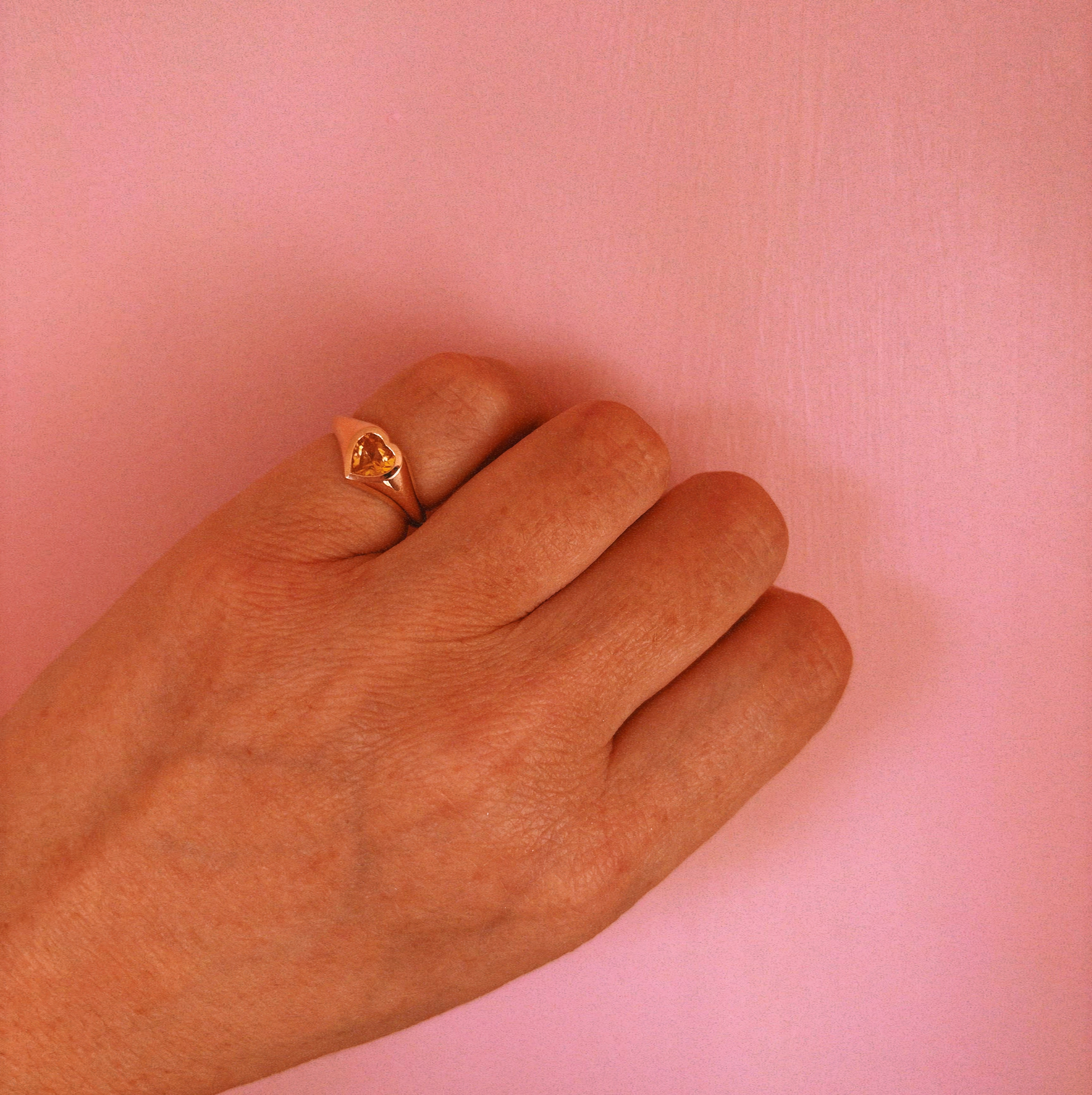 9ct gold heart shaped garnet signet pinky ring (made to order)