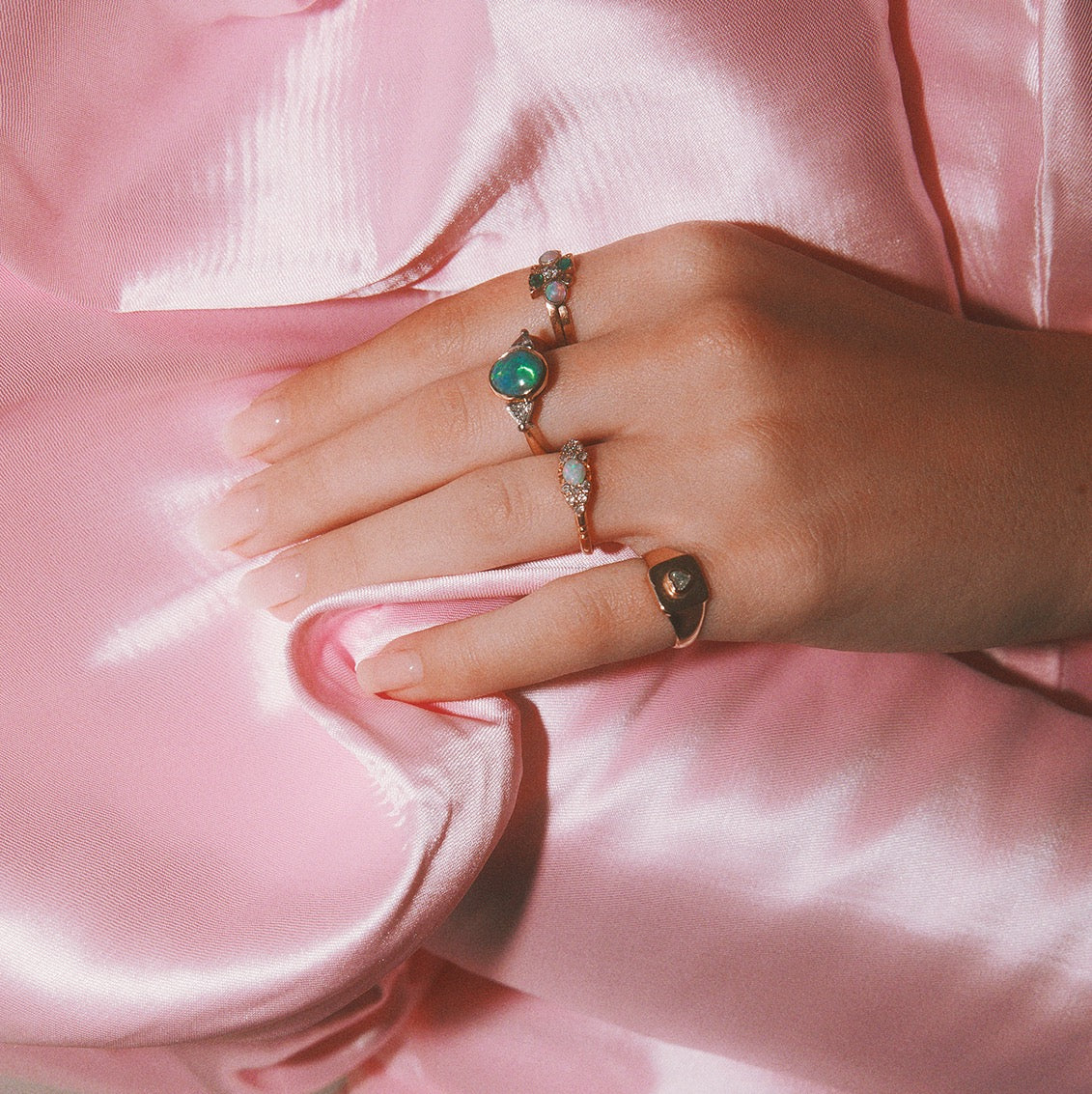 18ct gold opal, emerald and old cut diamond ring from 1902
