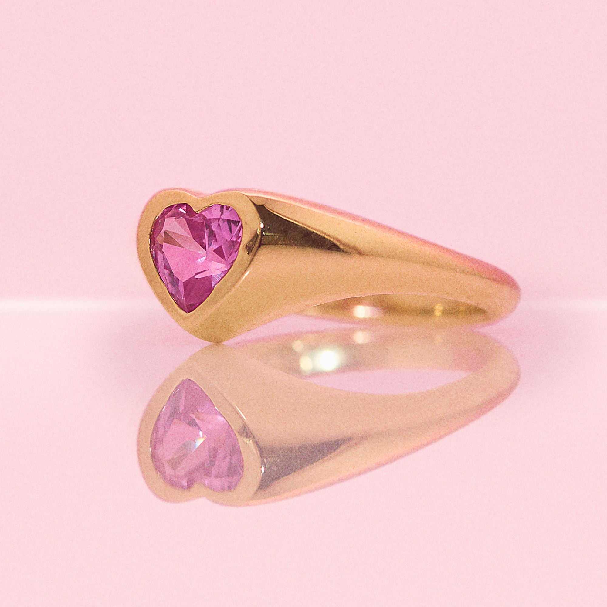 9ct gold heart shaped pink sapphire signet pinky ring (made to order)