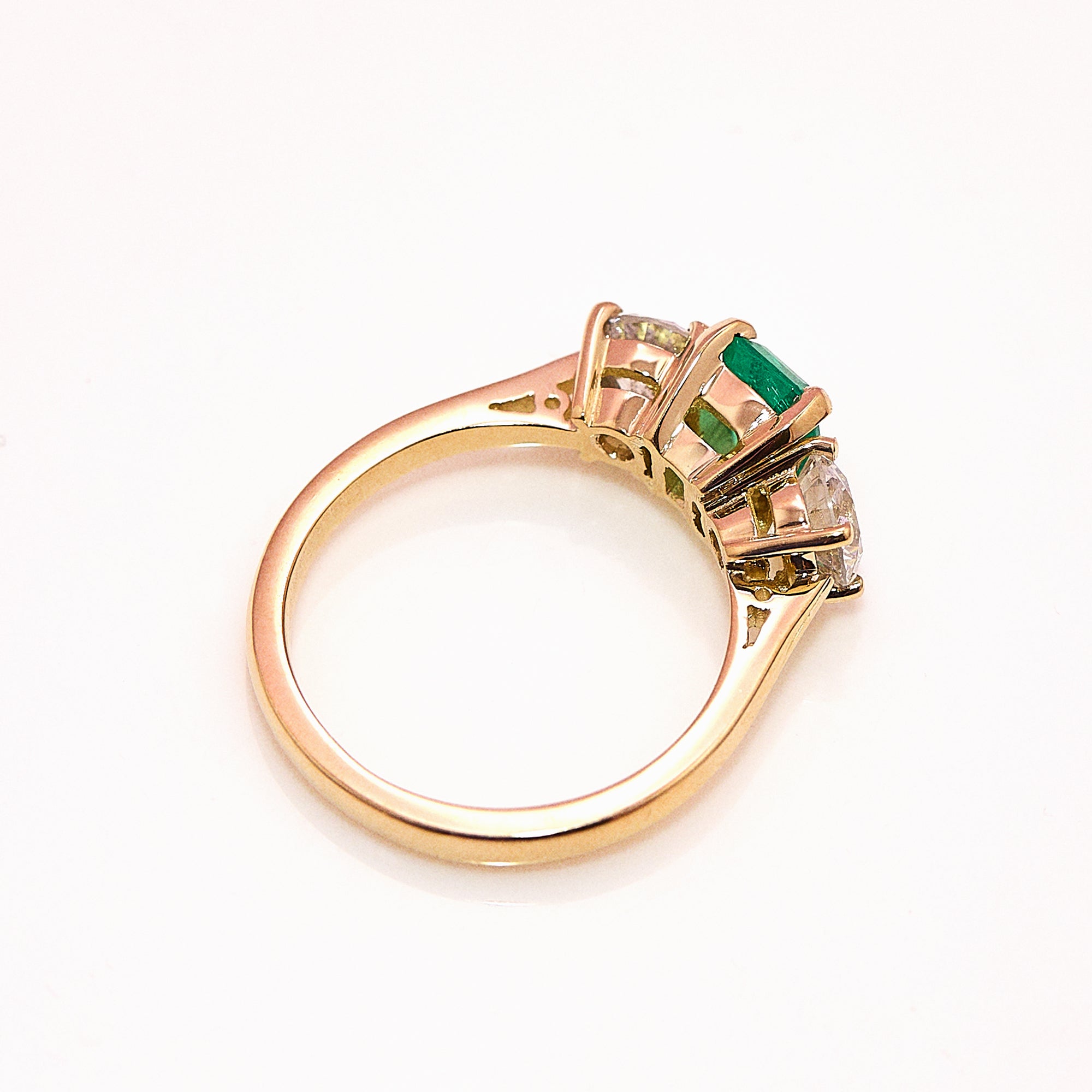 18ct gold Columbian emerald and diamond three stone ring (made to order)