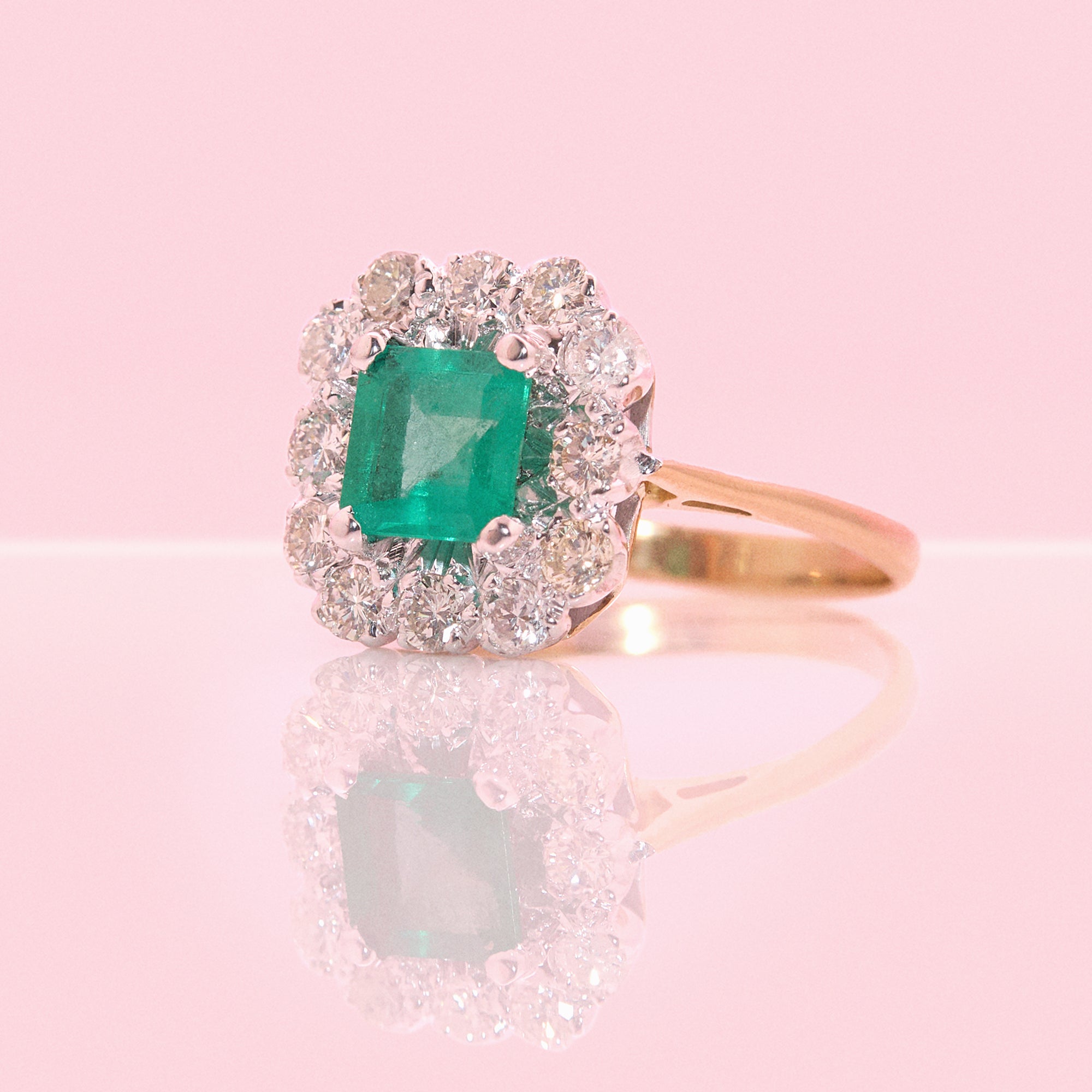 18ct gold octagon emerald and diamond cluster ring (made to order)
