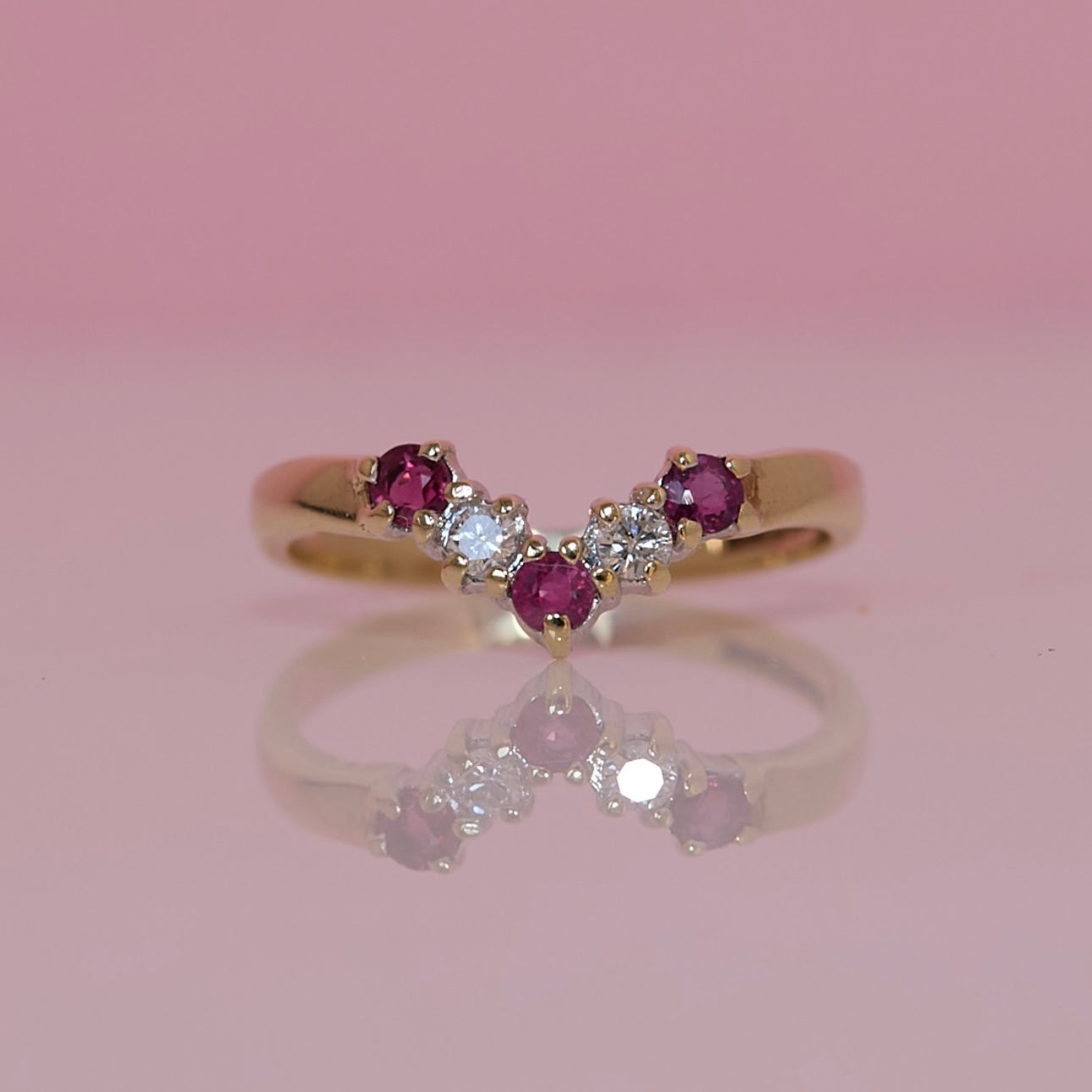 9ct gold ruby and diamond wishbone ring