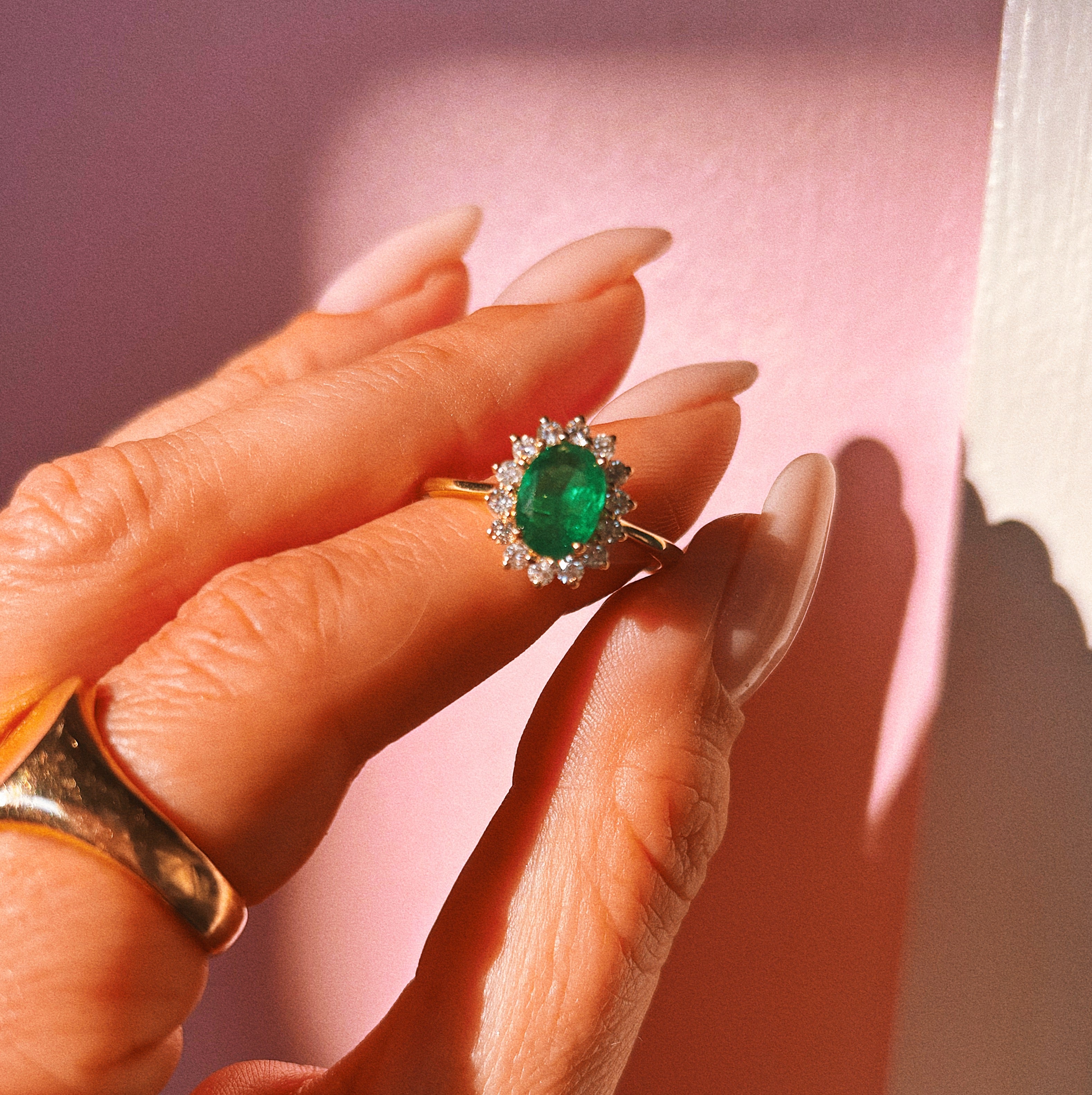 18ct gold 0.99ct emerald and diamond cluster ring (made to order)