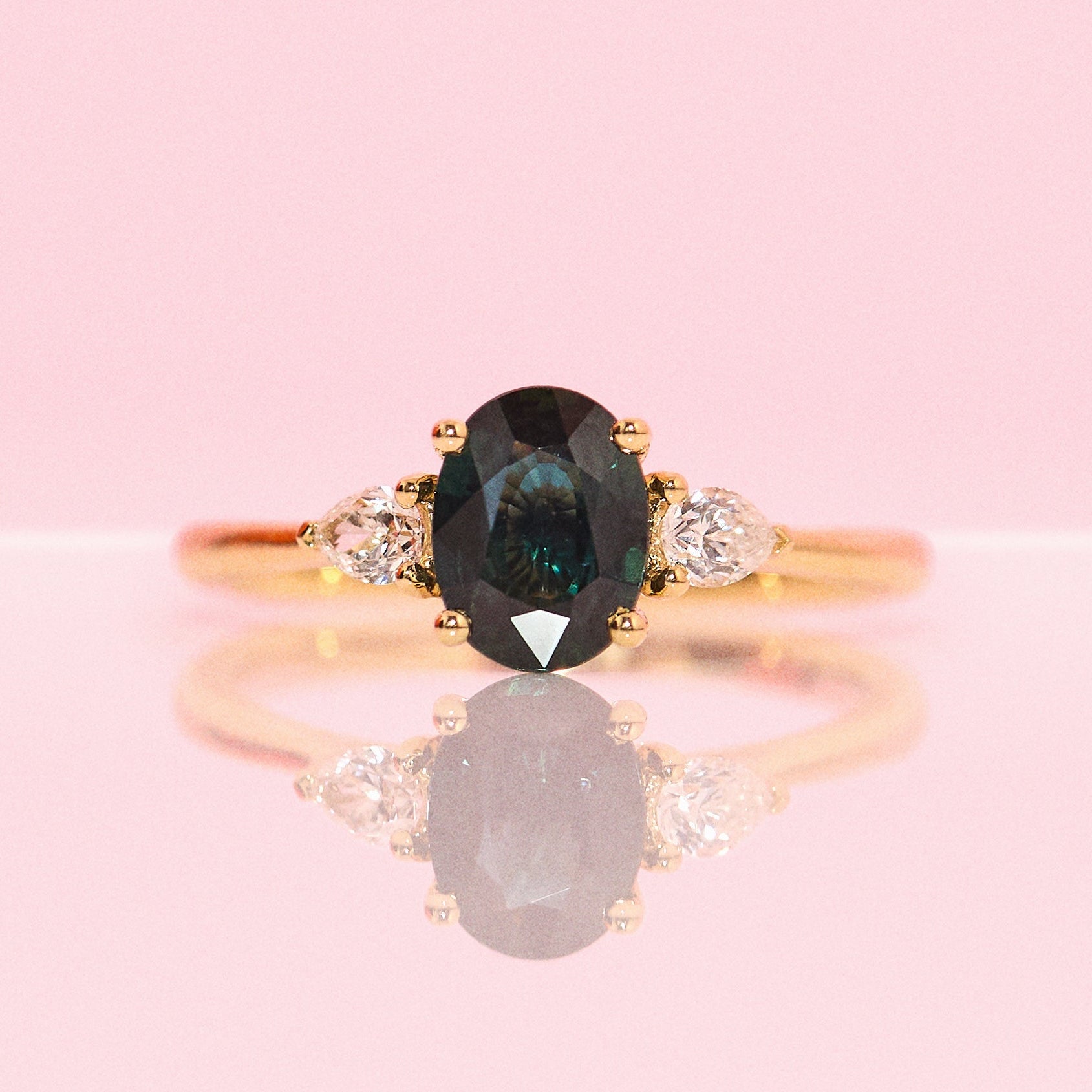 18ct gold 1.42ct green sapphire and diamond three stone ring (made to order)