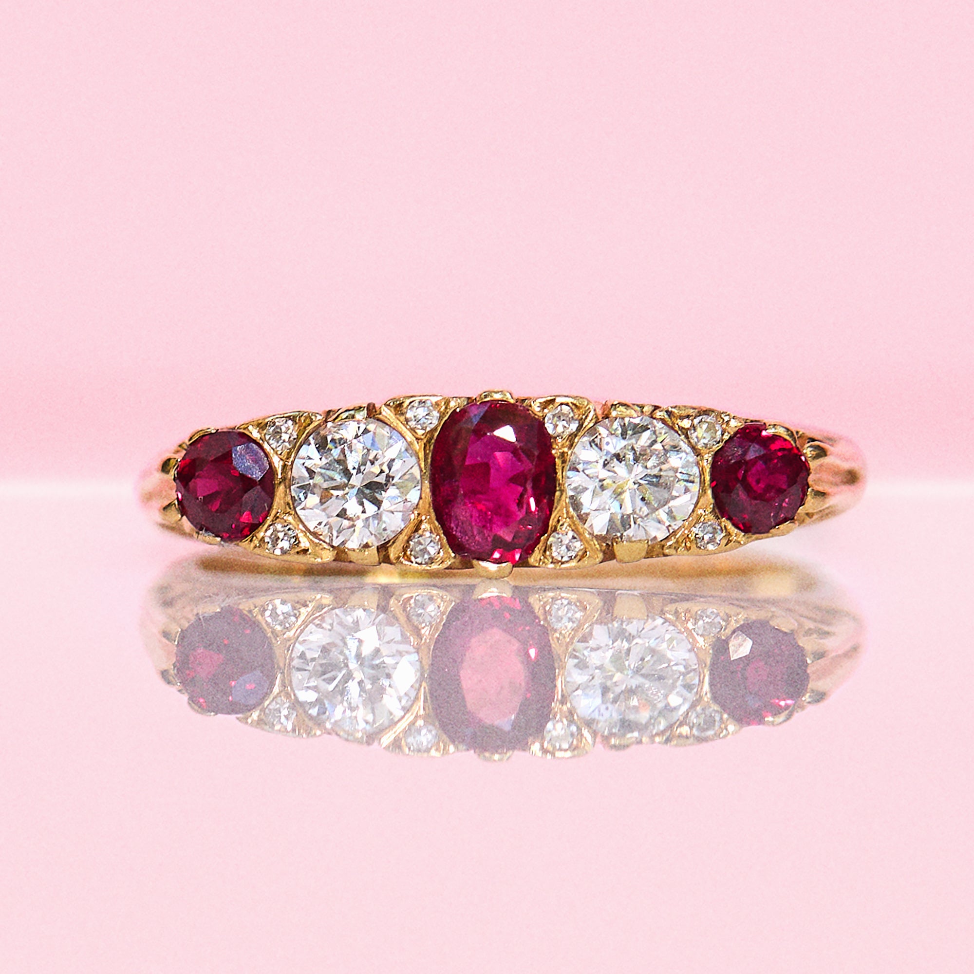 18ct gold ruby and diamond five stone ring