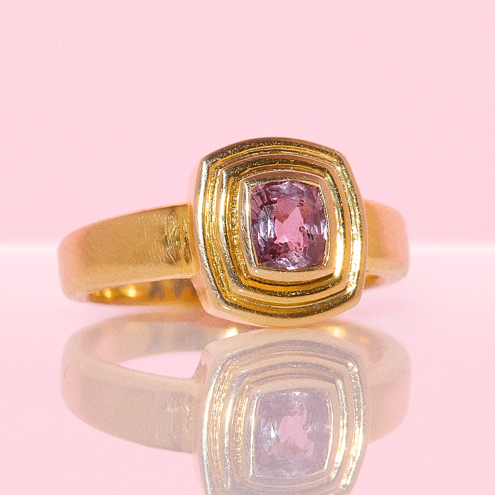 14ct gold plum maeve sapphire bezel set ring